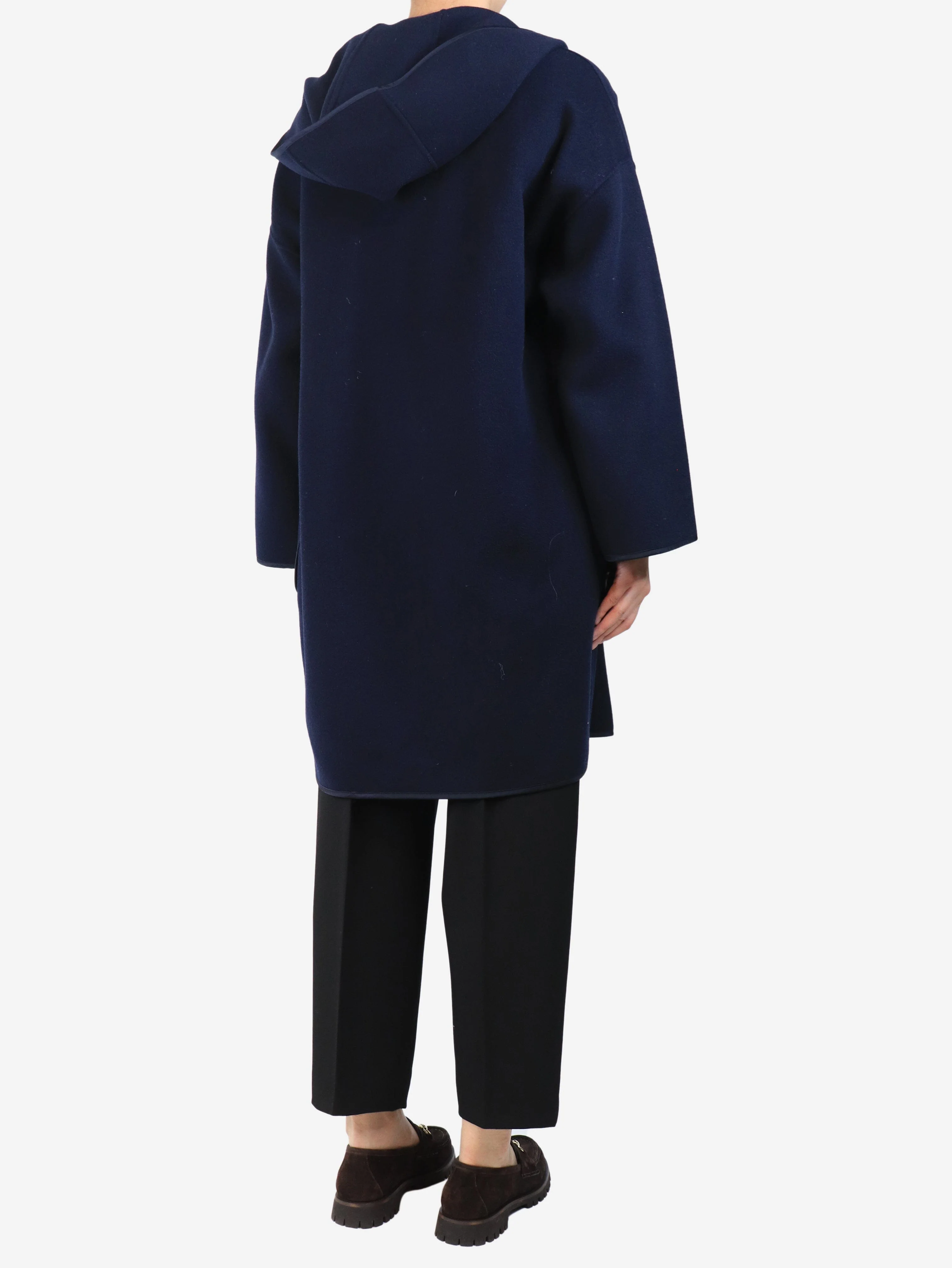 Navy hooded wool coat - size UK 8 - Image 2