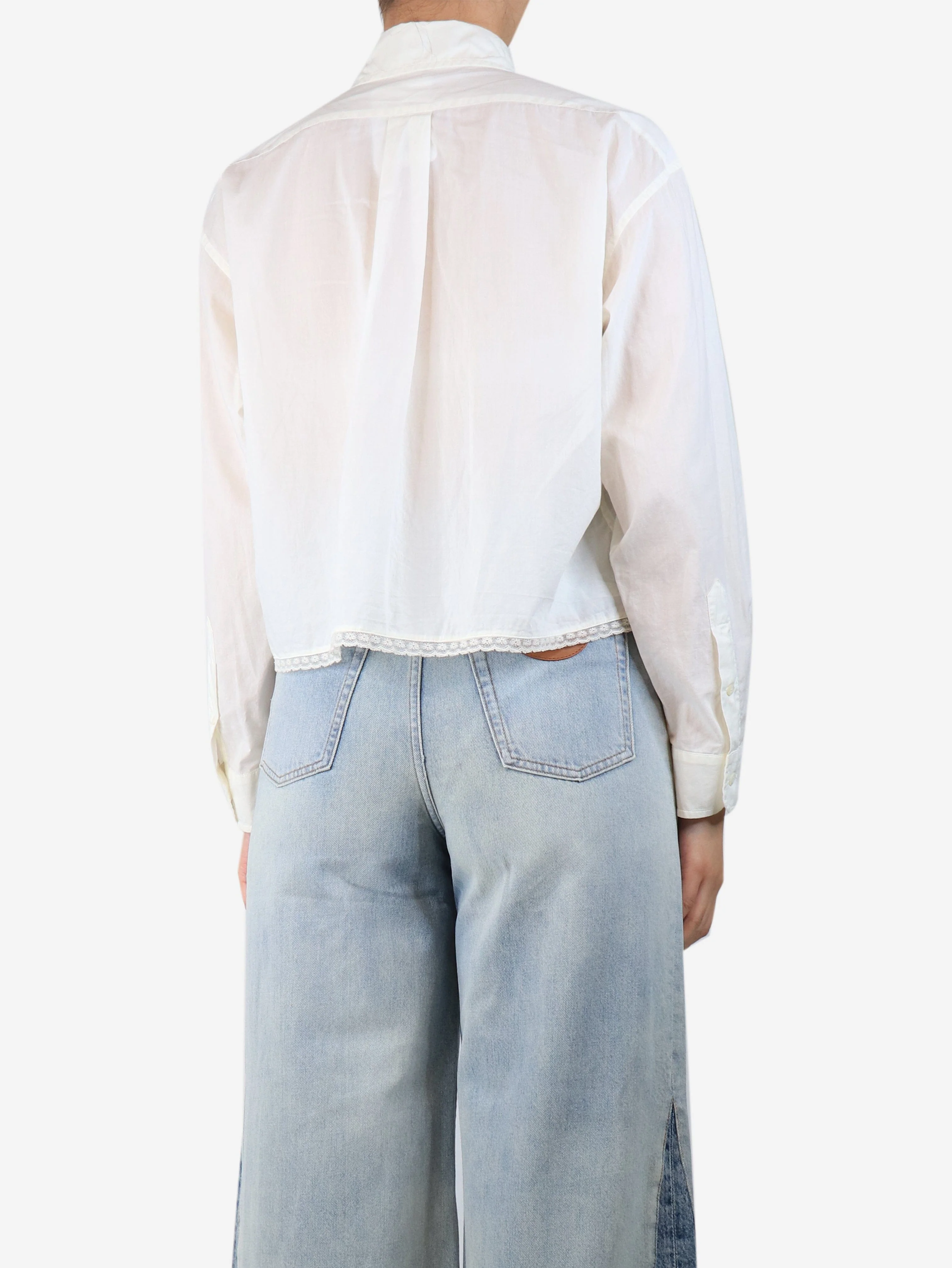 White cotton shirt with lace trim - size UK 8 - Image 2