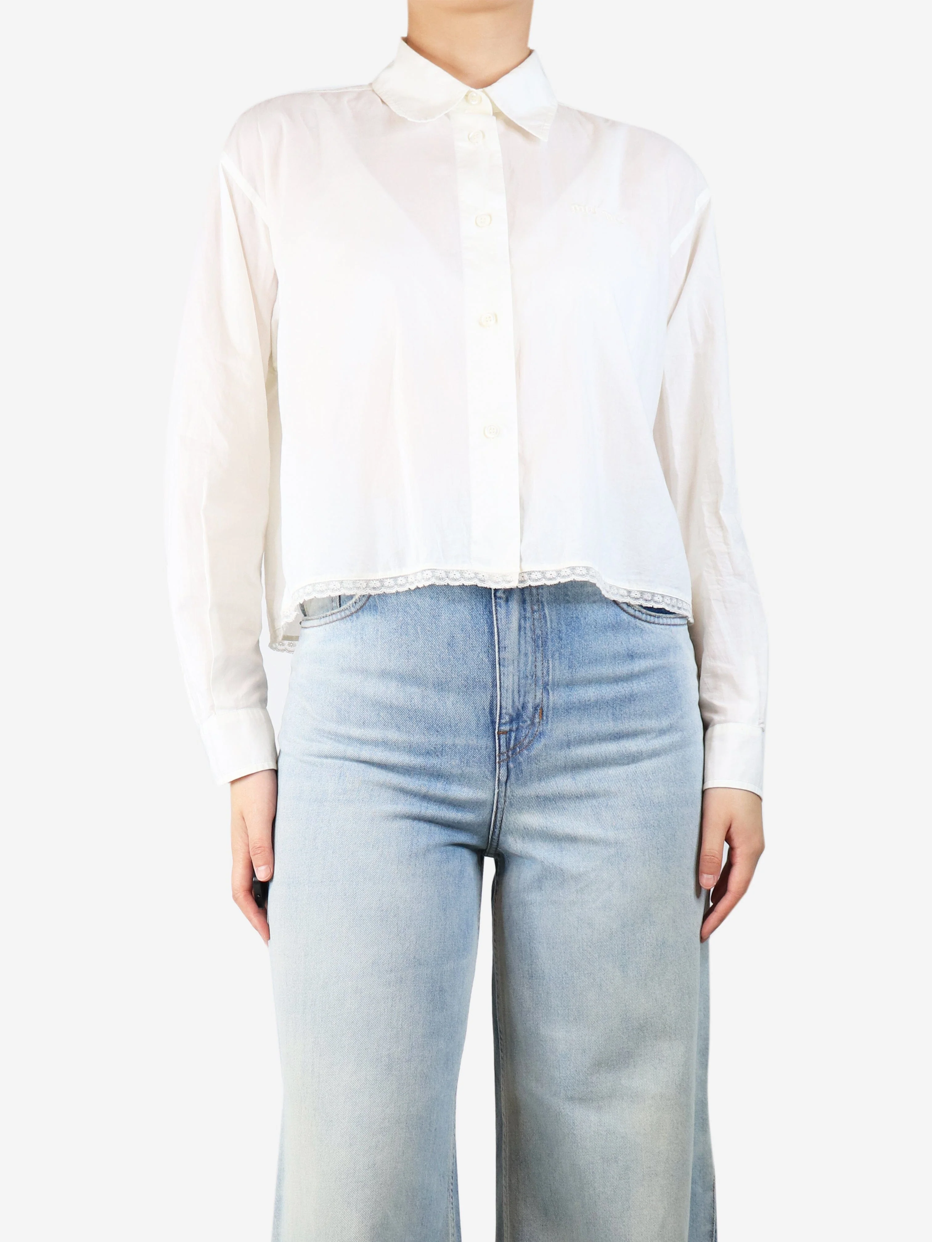 White cotton shirt with lace trim - size UK 8 - Image 3
