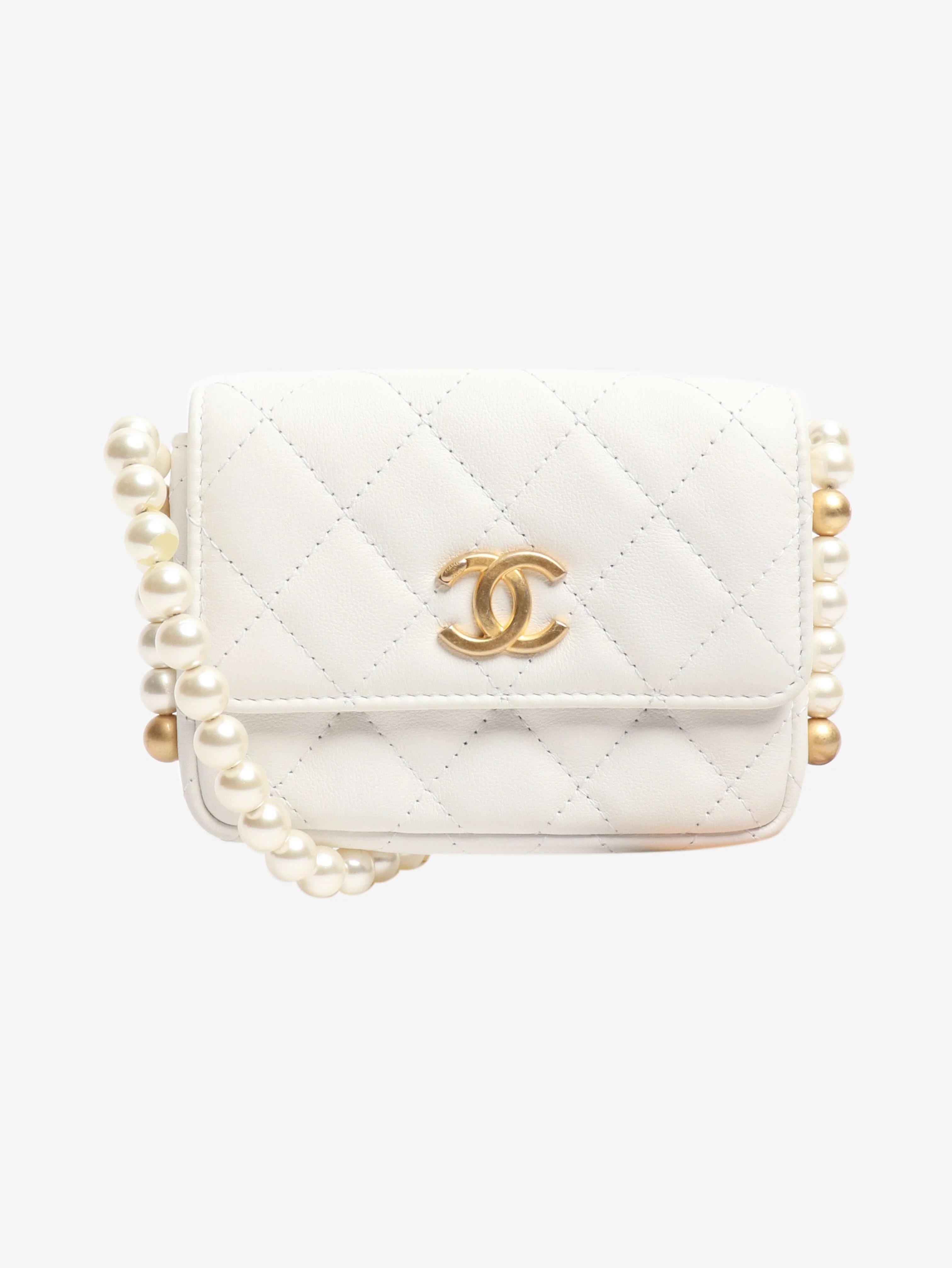White diamond quilted caviar 2021 faux pearl mini crossbody bag