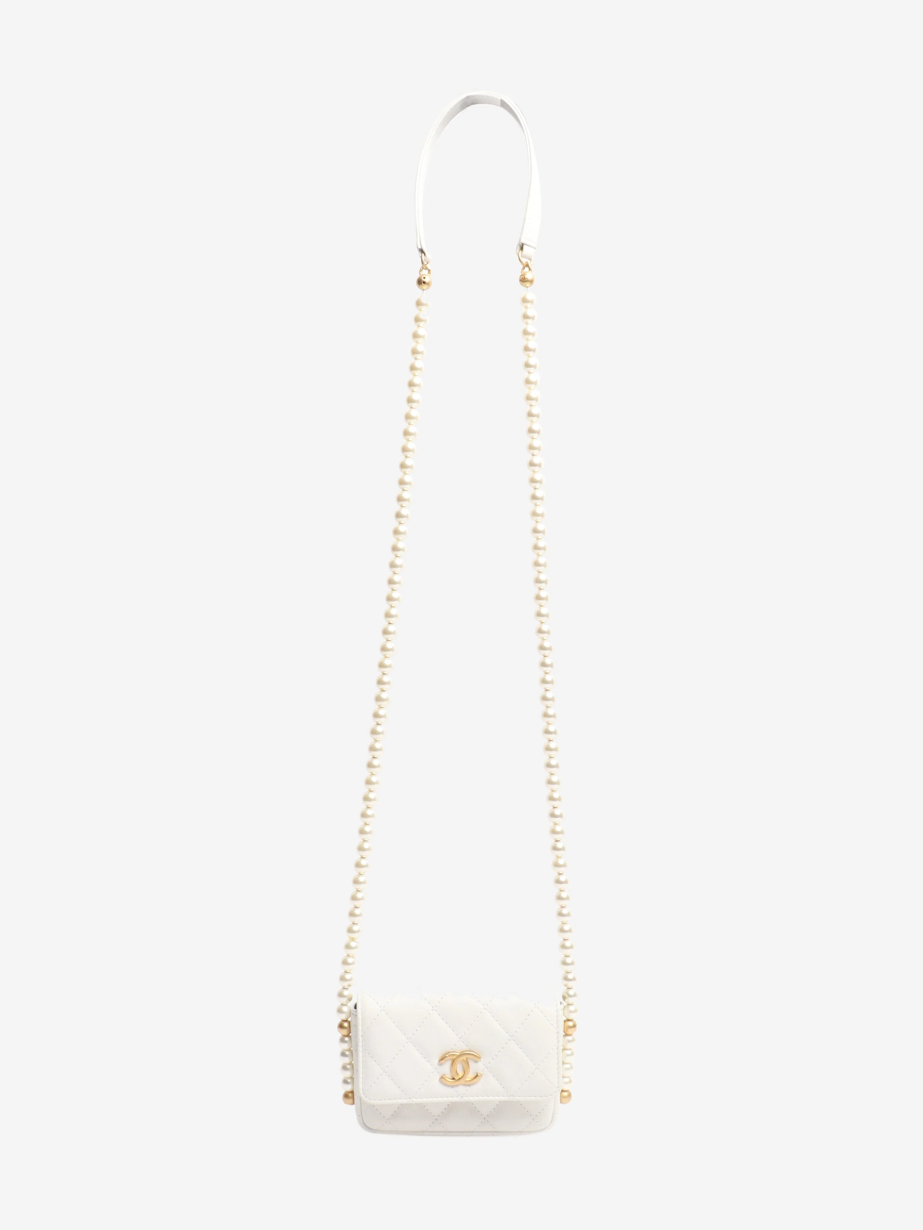 White diamond quilted caviar 2021 faux pearl mini crossbody bag - Image 2