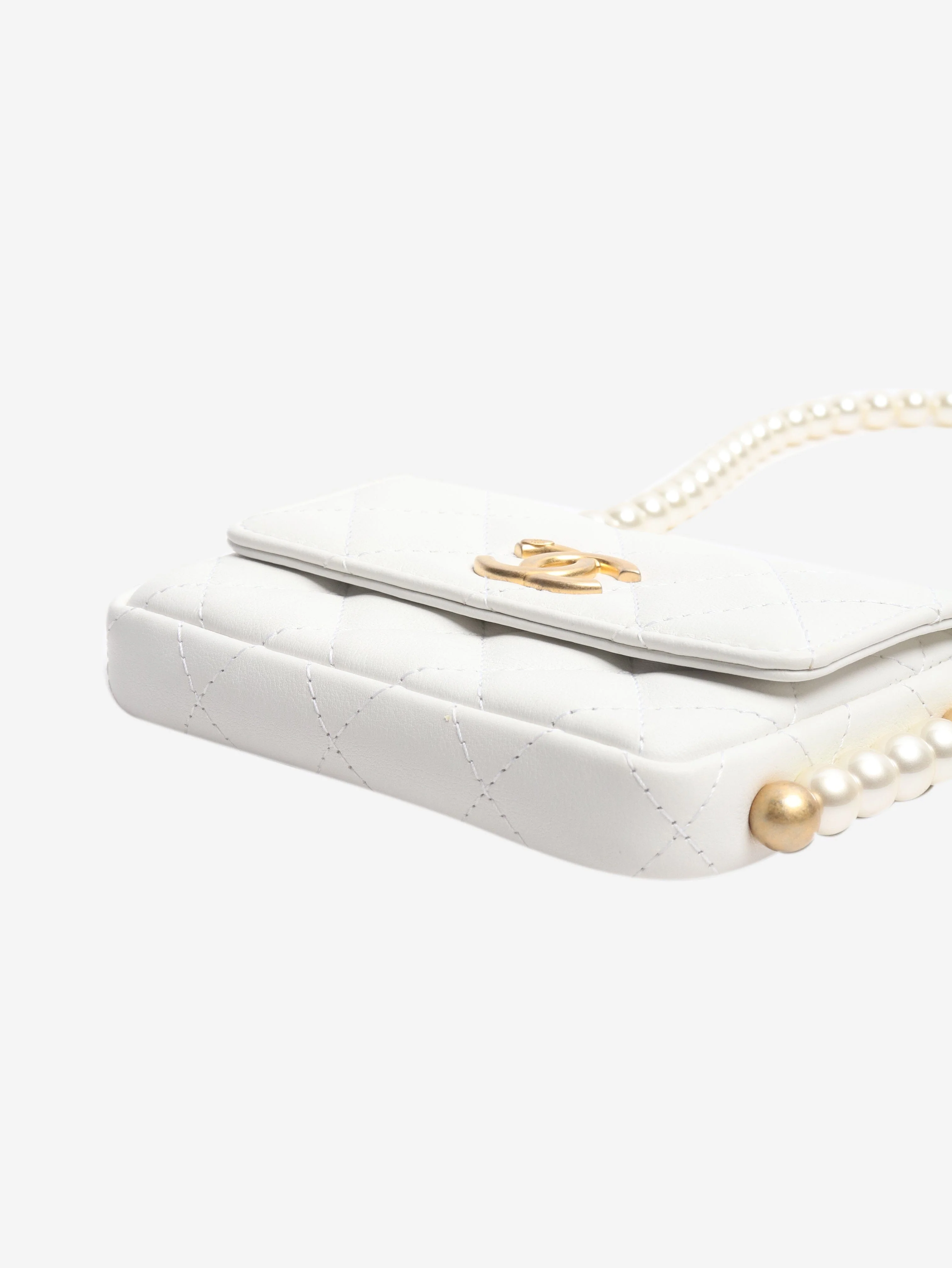 White diamond quilted caviar 2021 faux pearl mini crossbody bag - Image 4
