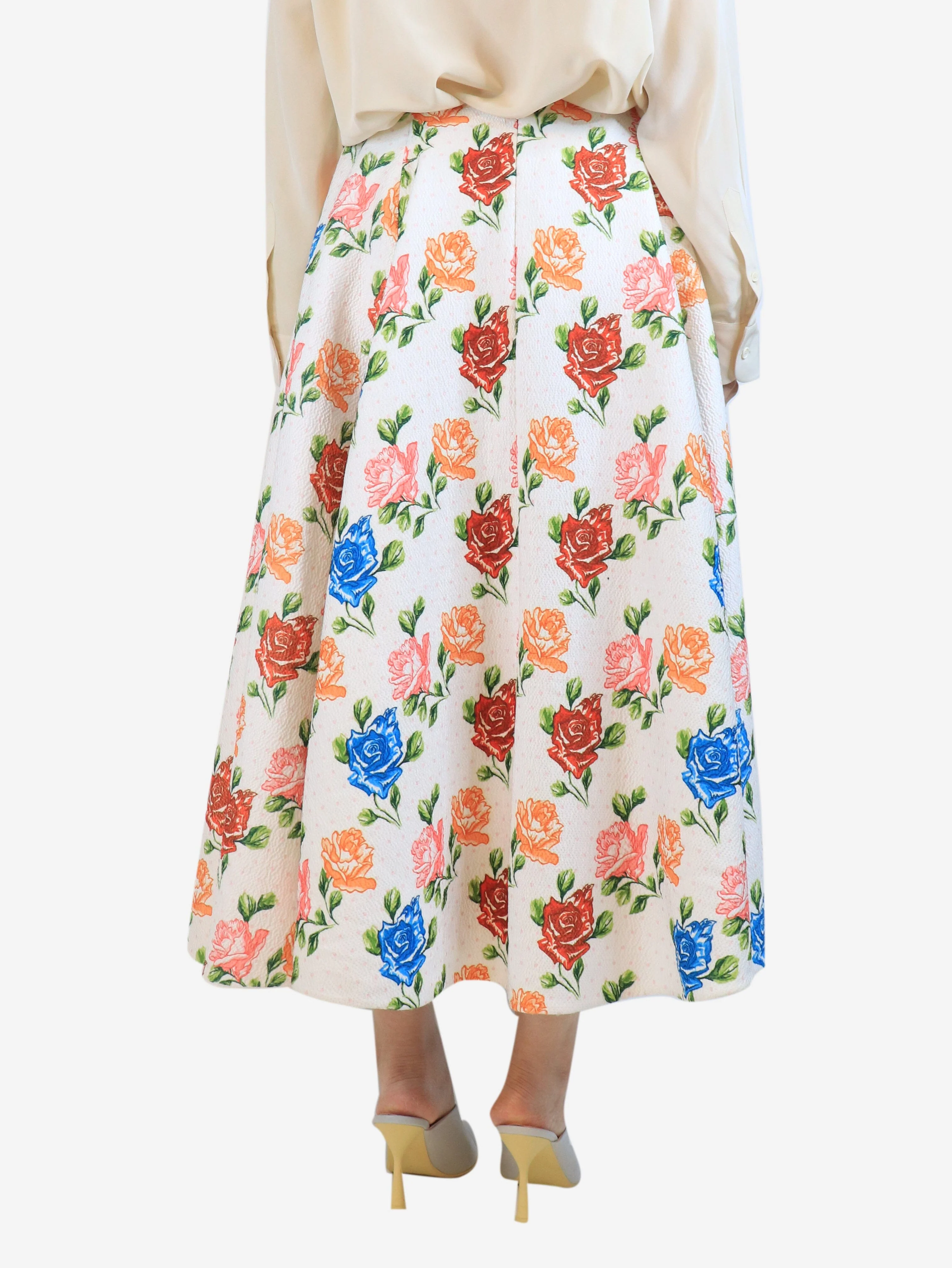 White floral A-line midi skirt - size UK 12 - Image 3
