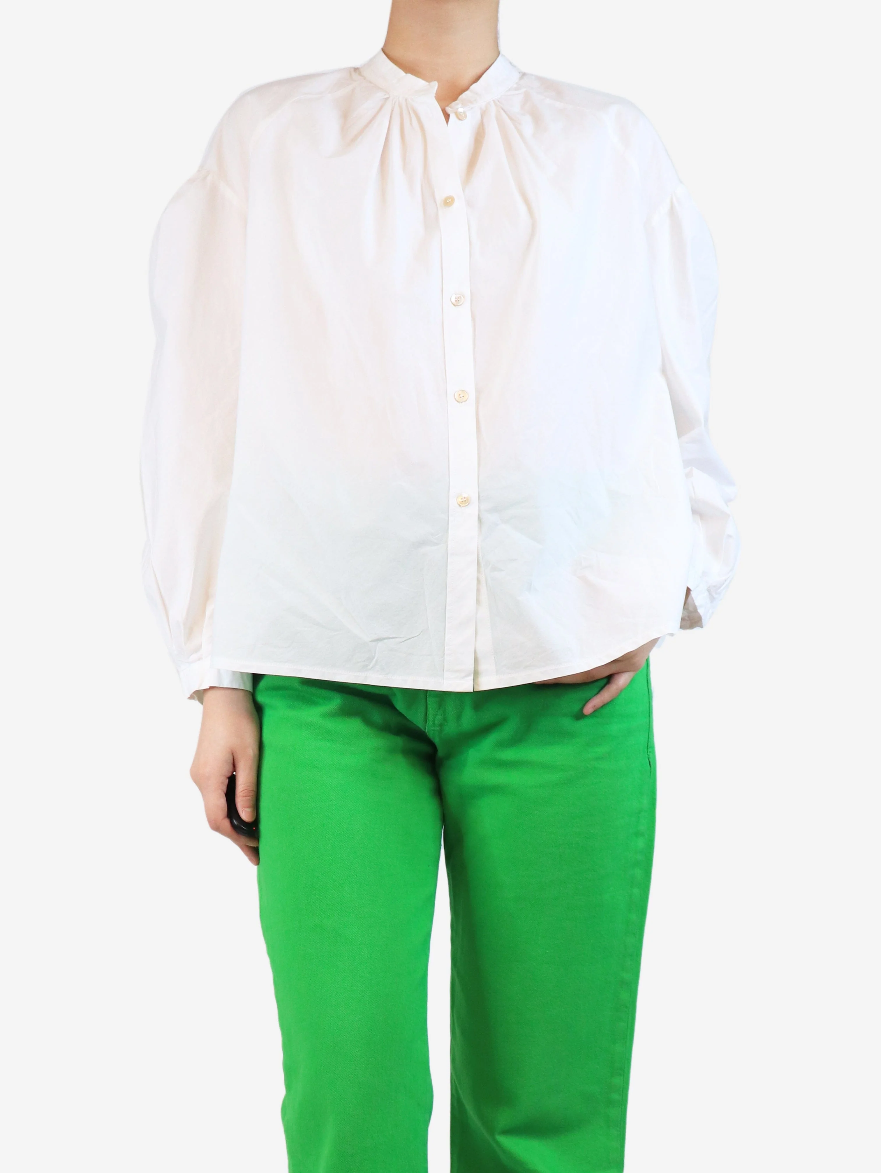 White mandarin shirt blouse - size UK 8 - Image 3