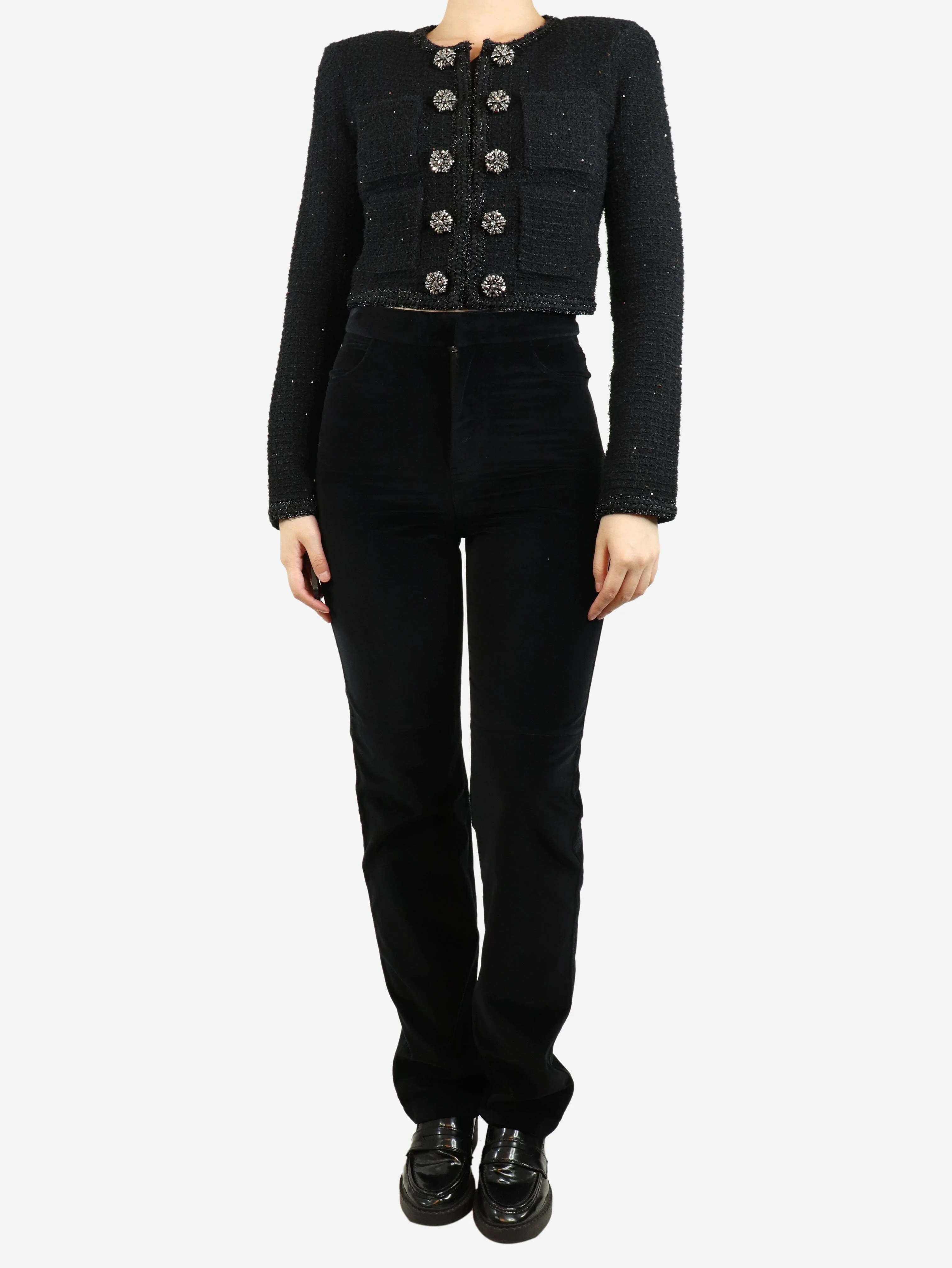 Black velvet straight-leg trousers - size S - Image 2