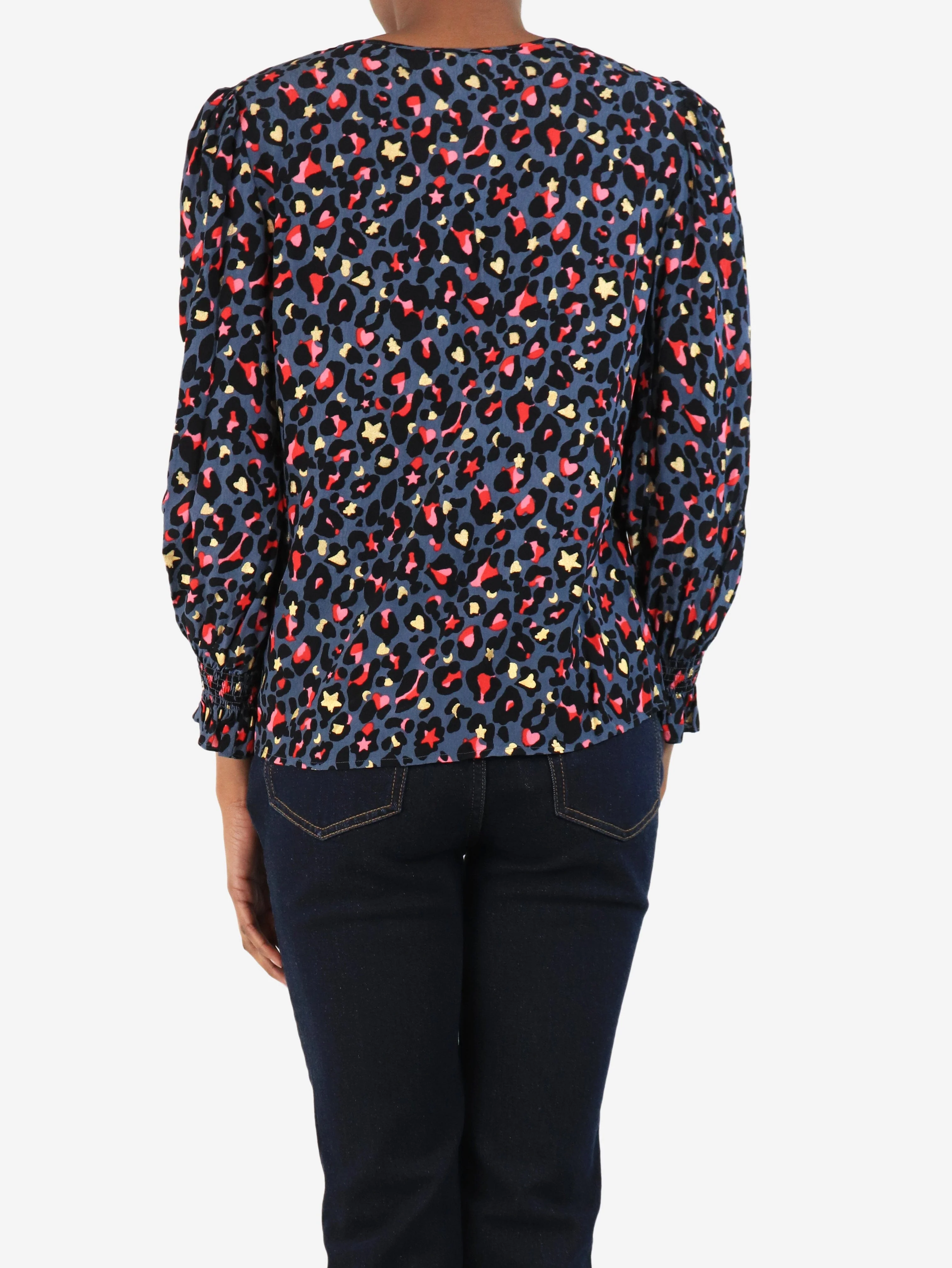 Blue leopard print blouse - size UK 6 - Image 2