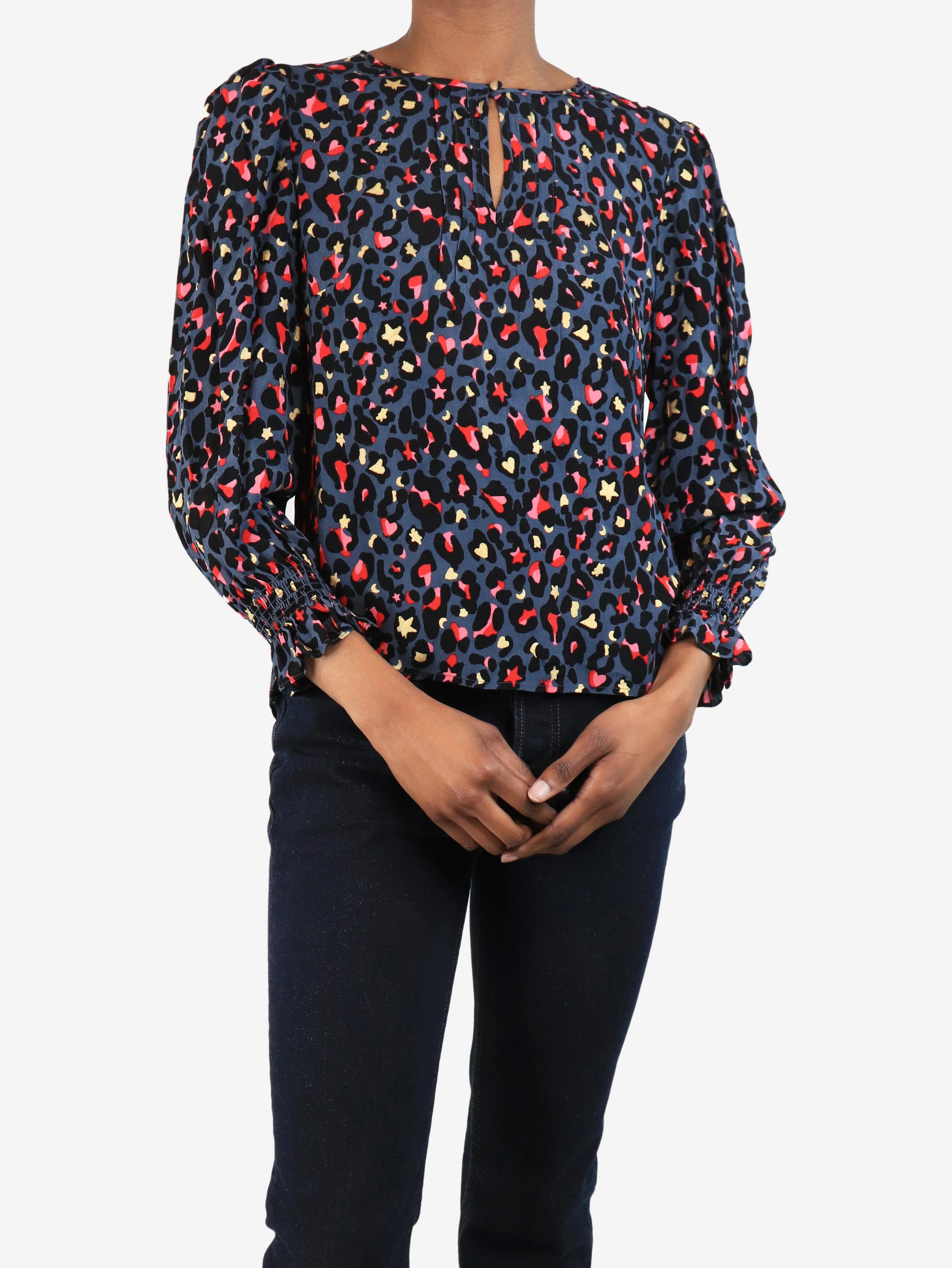 Blue leopard print blouse - size UK 6 - Image 3
