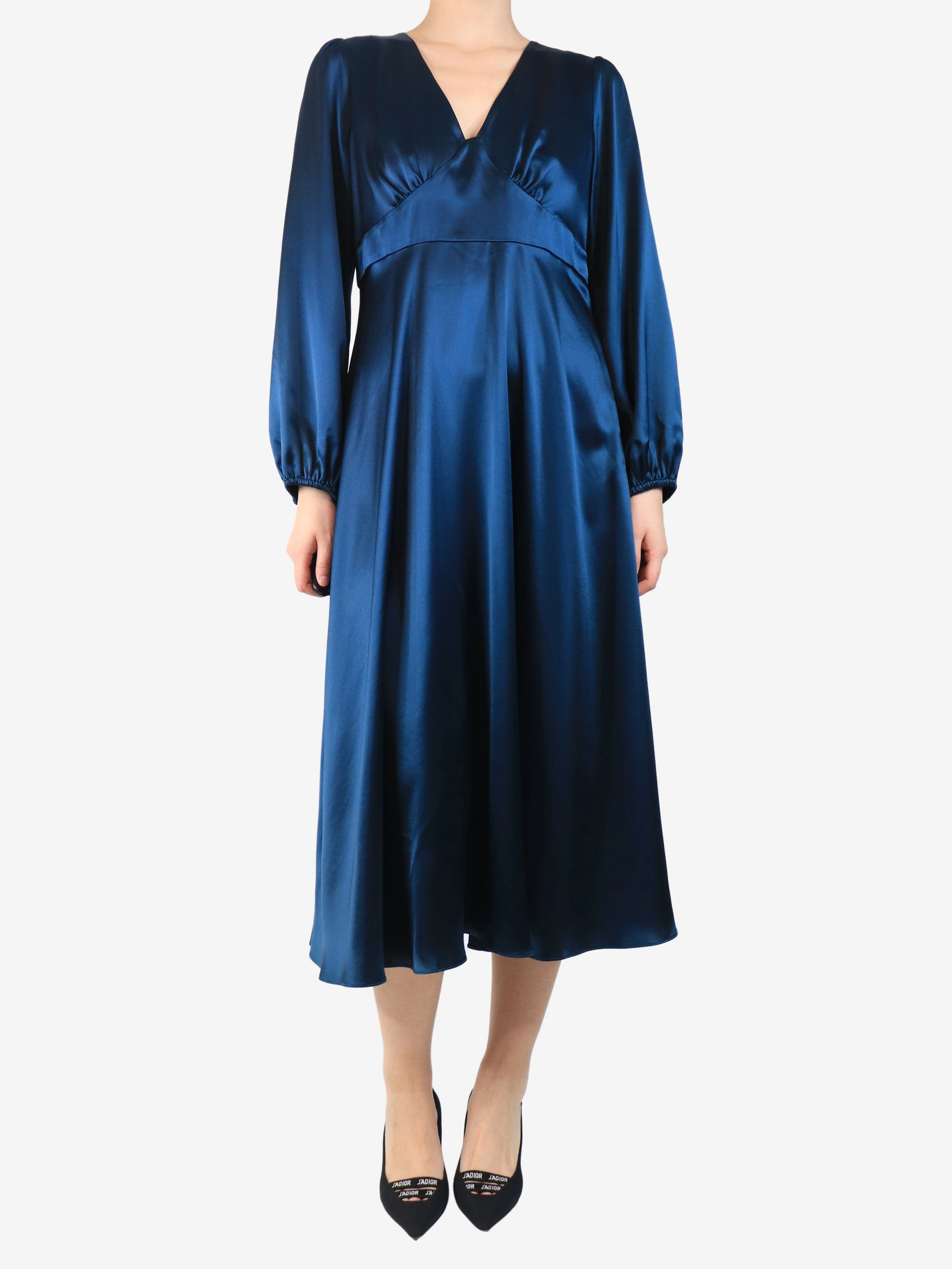 Blue satin midi dress - size UK 12