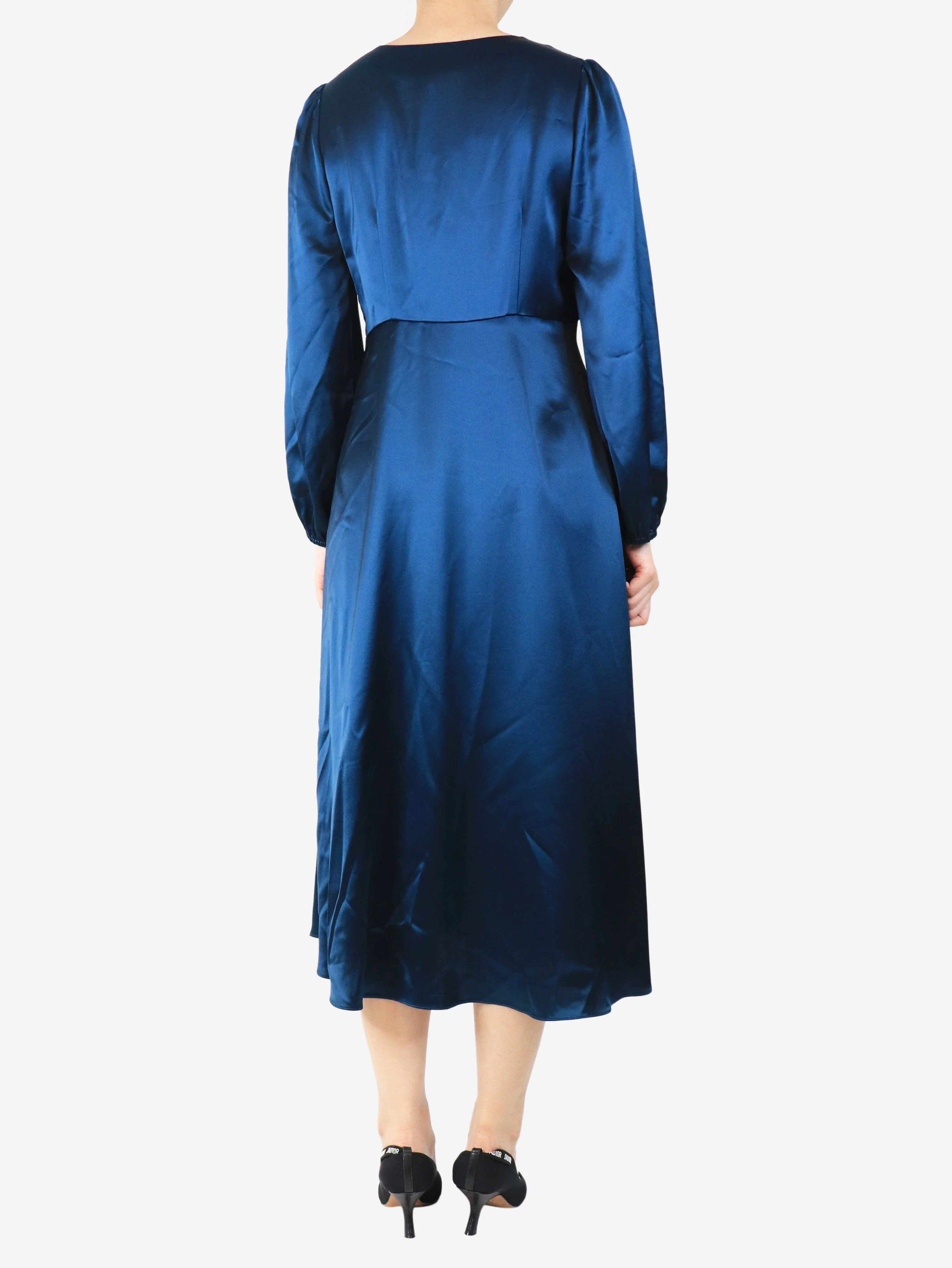 Blue satin midi dress - size UK 12 - Image 2