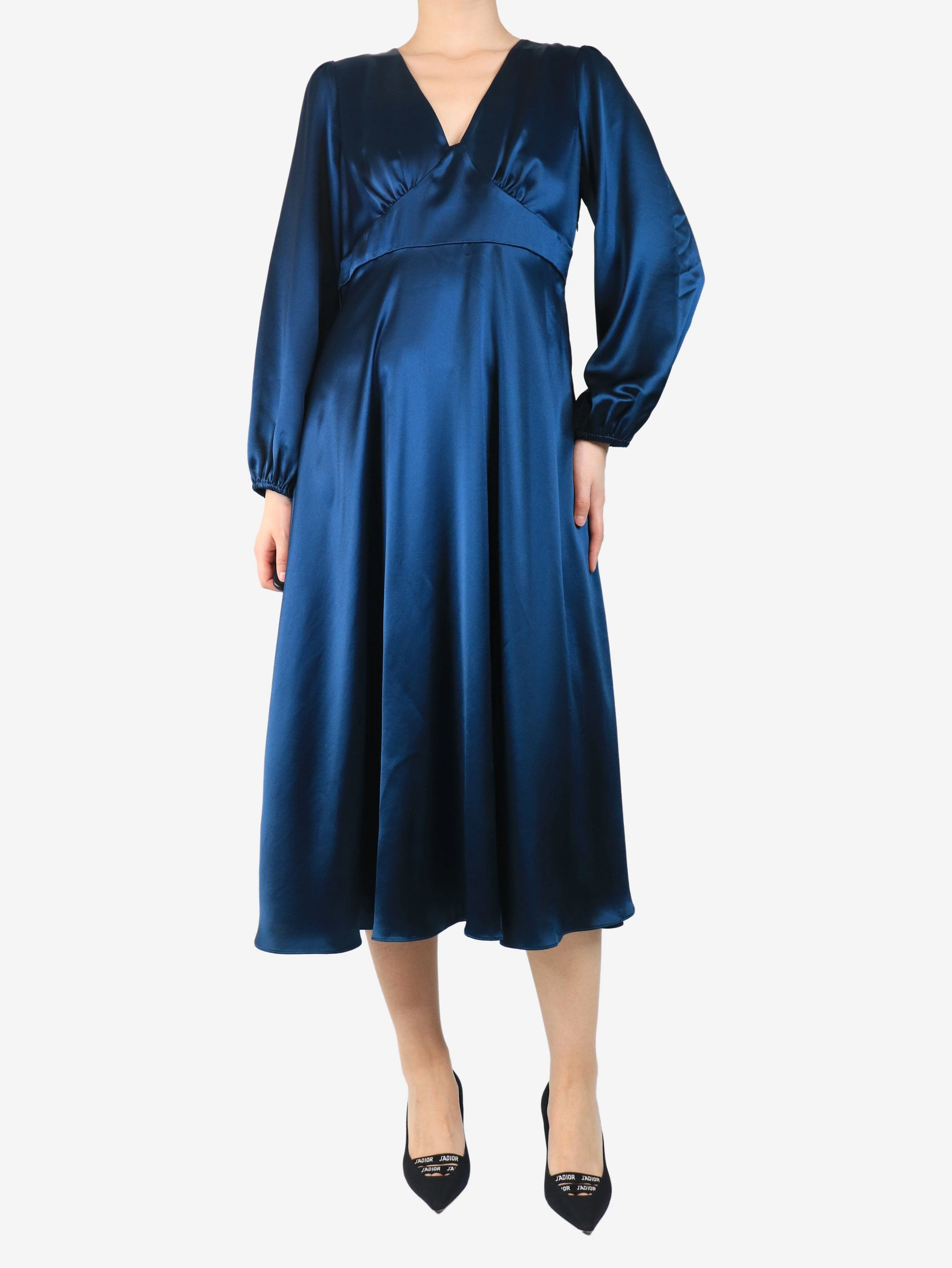 Blue satin midi dress - size UK 12 - Image 3
