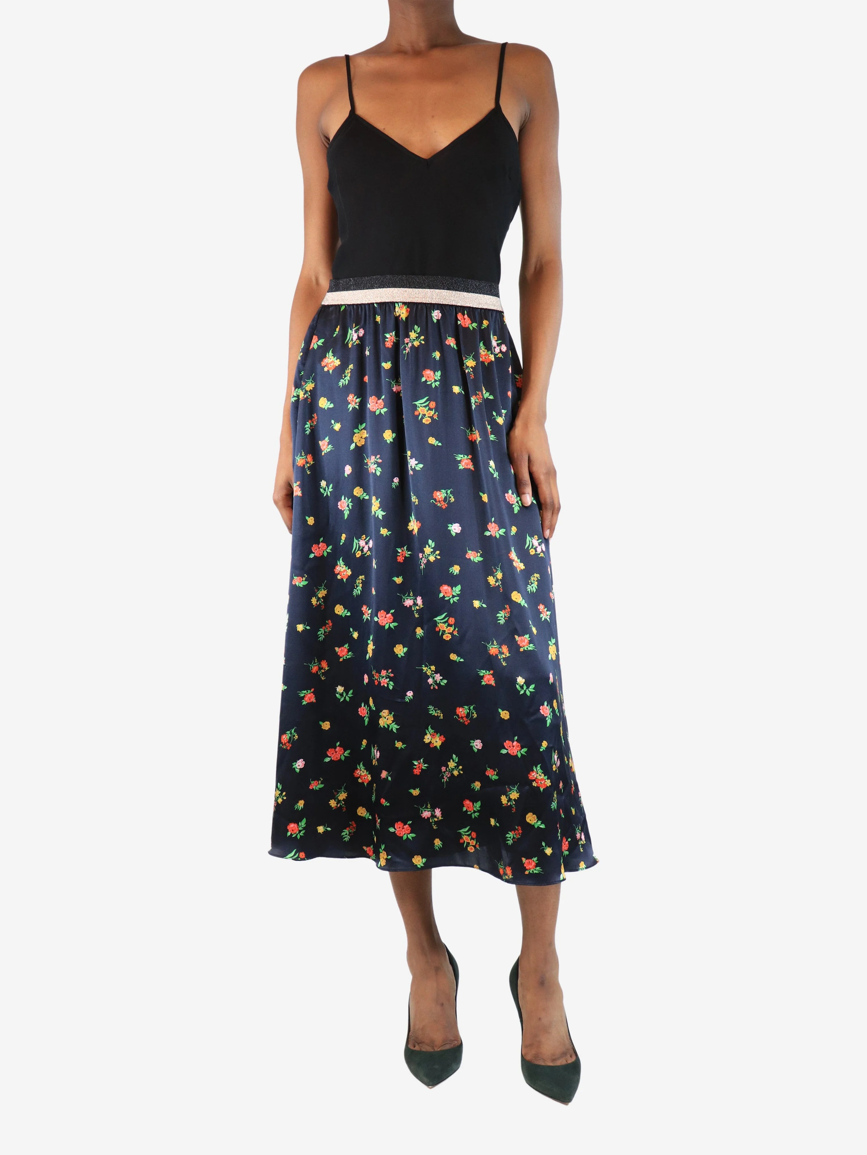 Navy Ella floral midi skirt - size UK 6 - Image 2