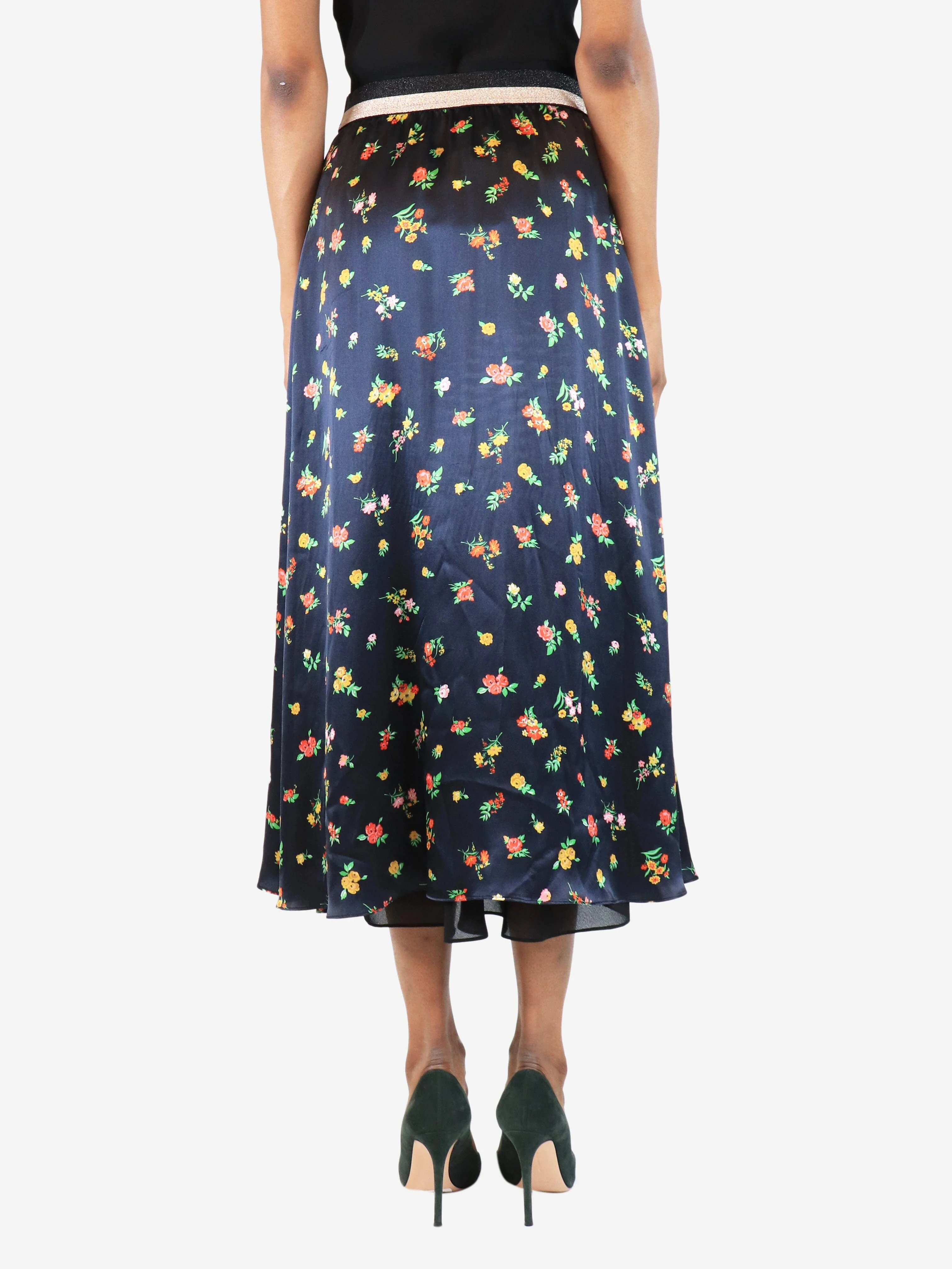 Navy Ella floral midi skirt - size UK 6 - Image 3