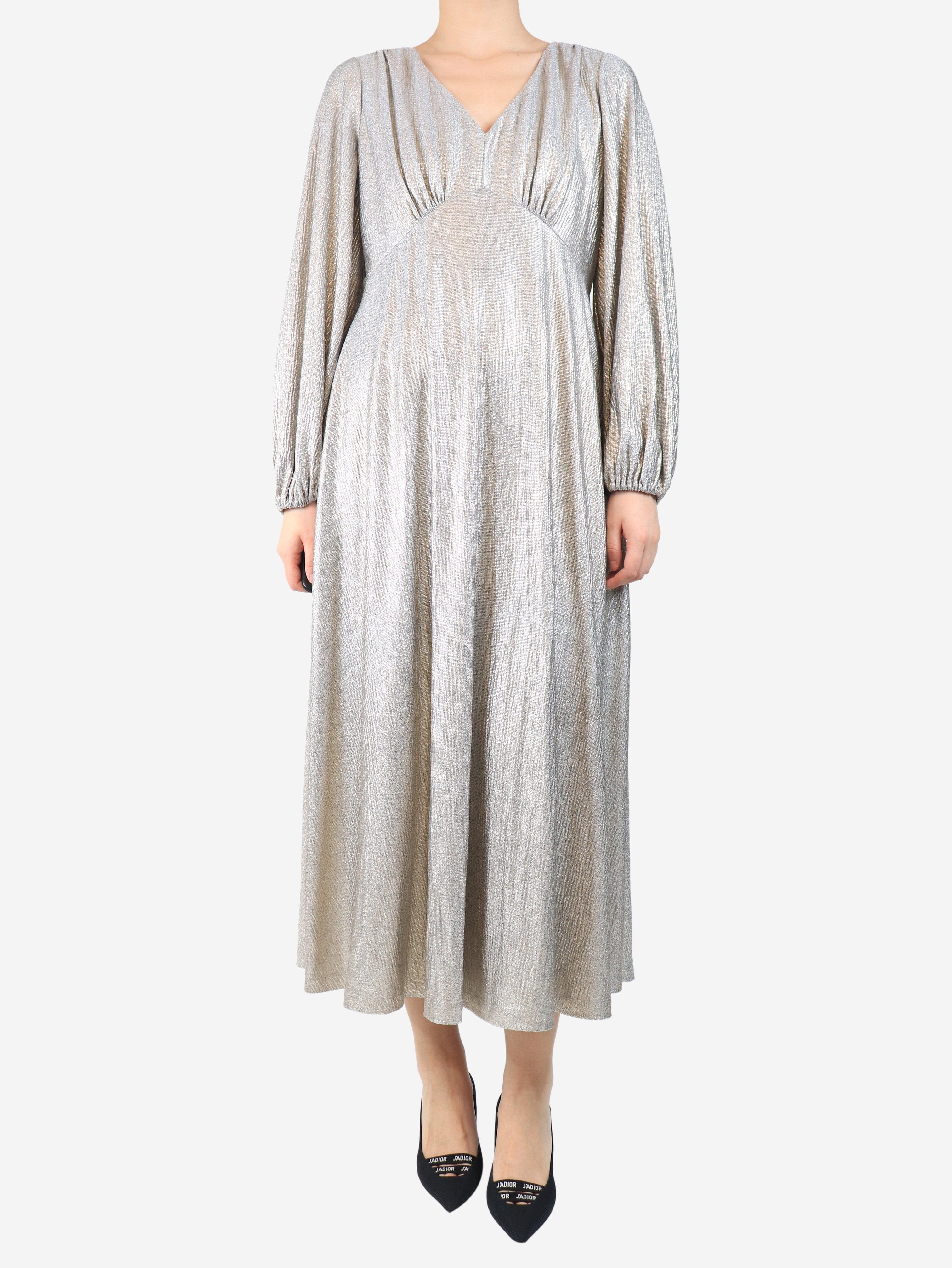 Silver crinkle metallic dress - size UK 12