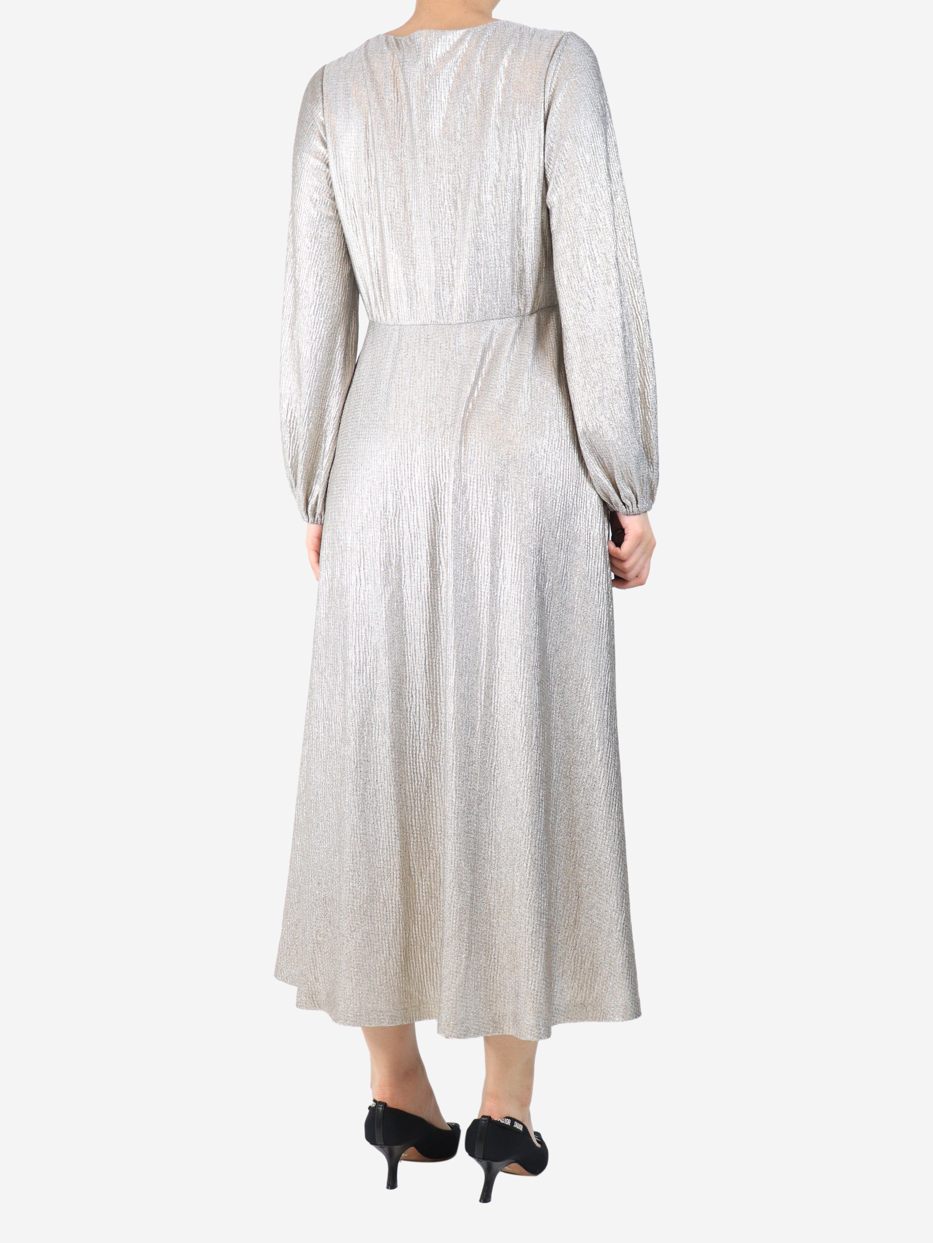 Silver crinkle metallic dress - size UK 12 - Image 2