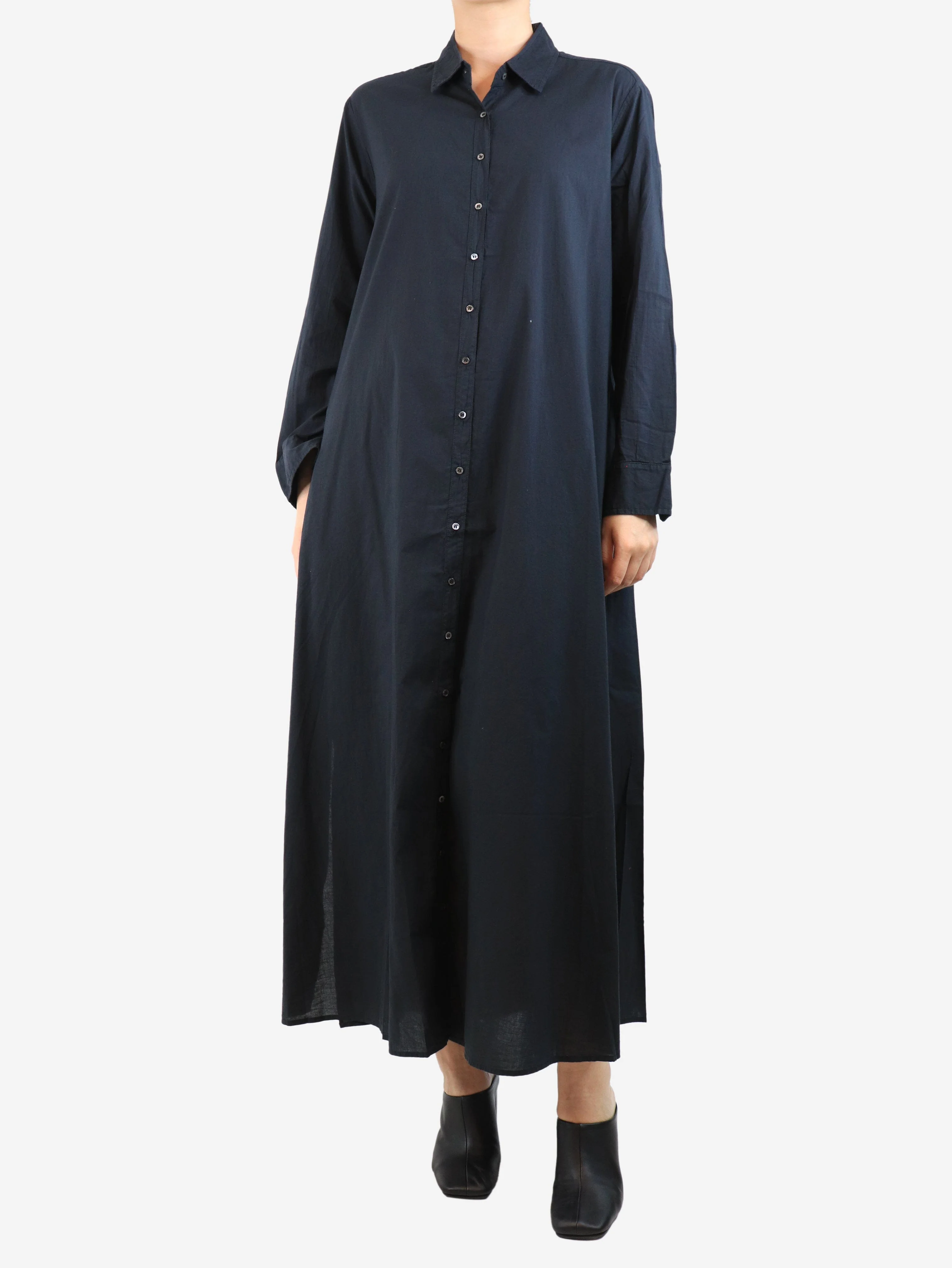 Black cotton midi shirt dress - size S