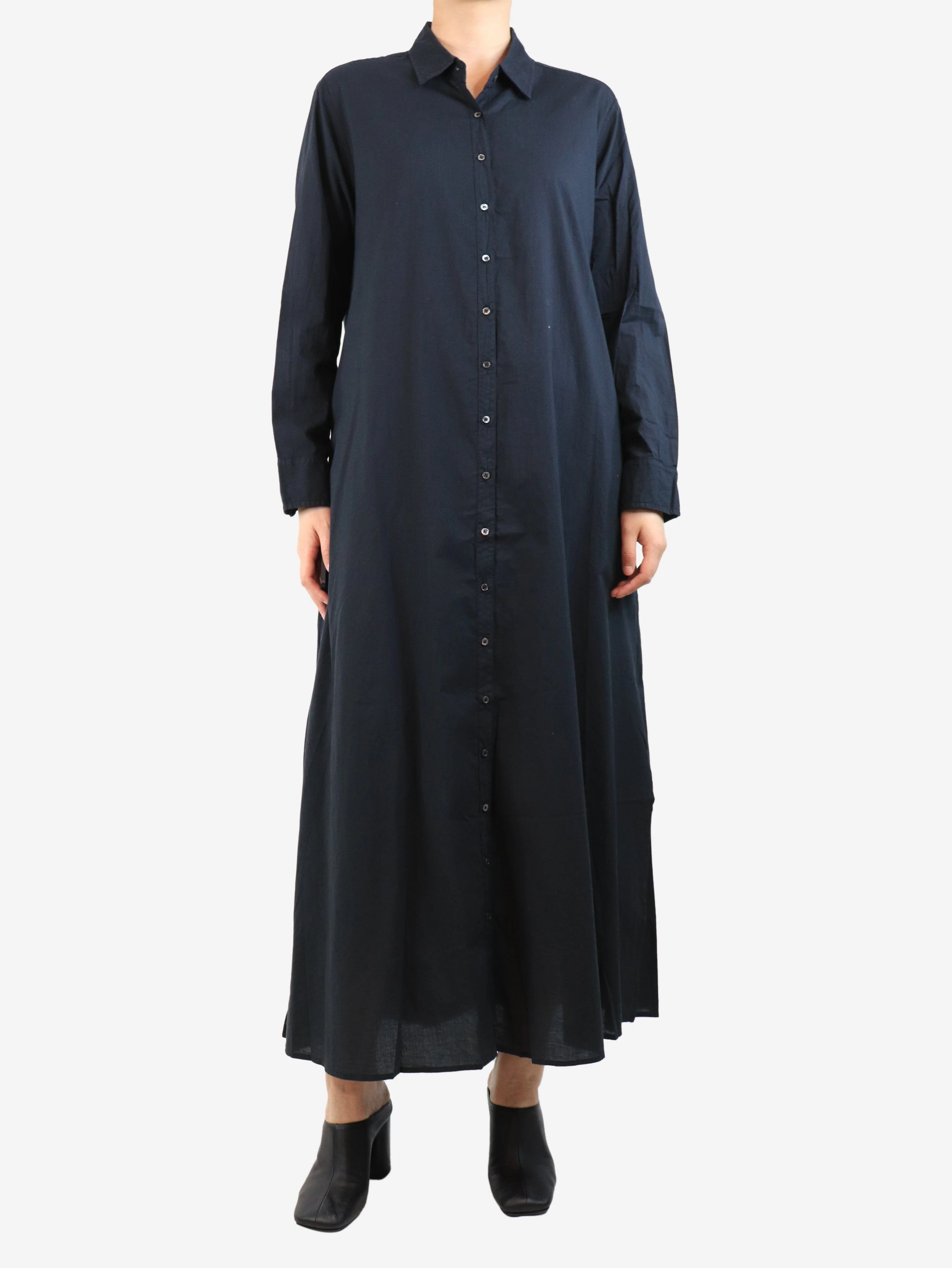 Black cotton midi shirt dress - size S - Image 3