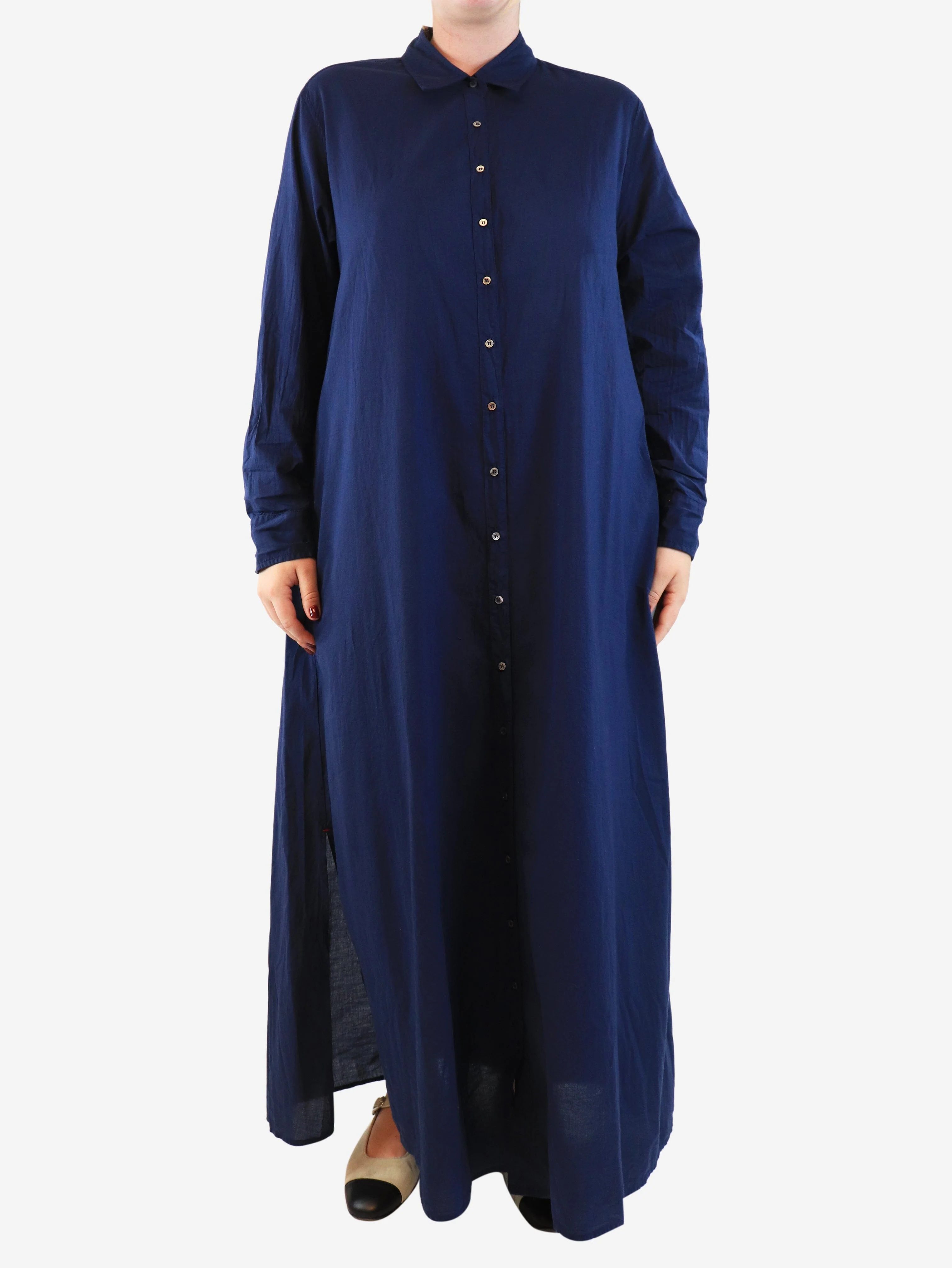 Navy blue cotton midi shirt dress - size M