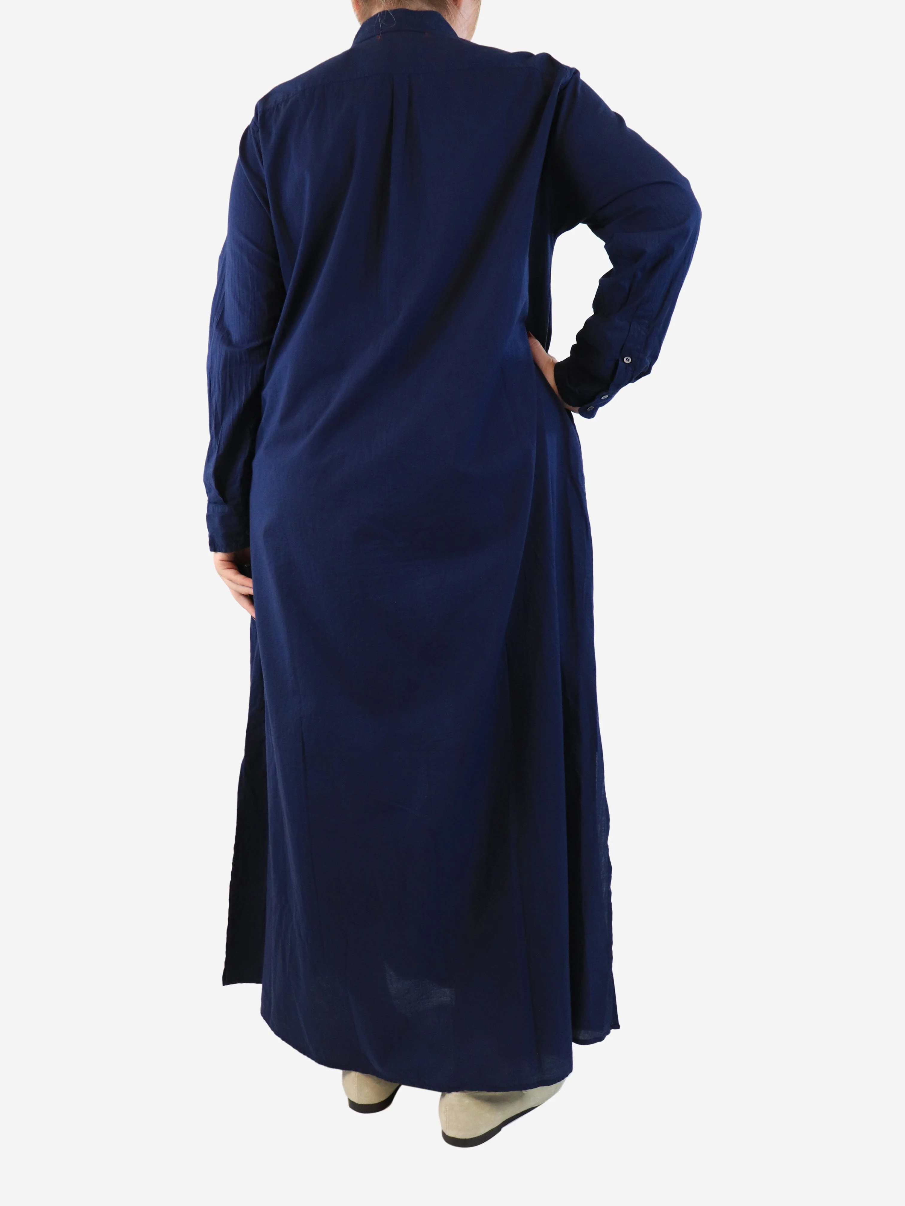 Navy blue cotton midi shirt dress - size M - Image 2