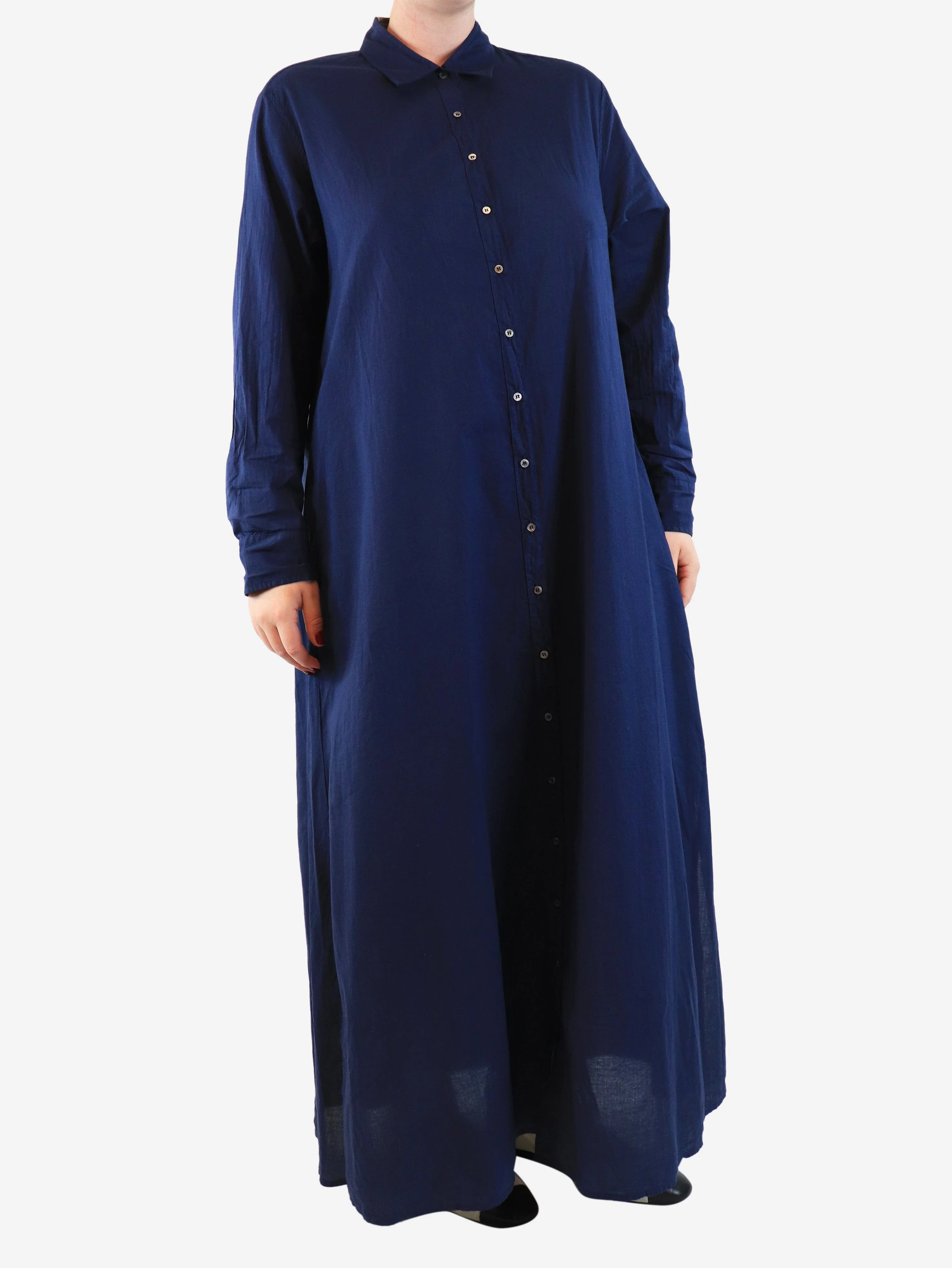 Navy blue cotton midi shirt dress - size M - Image 3