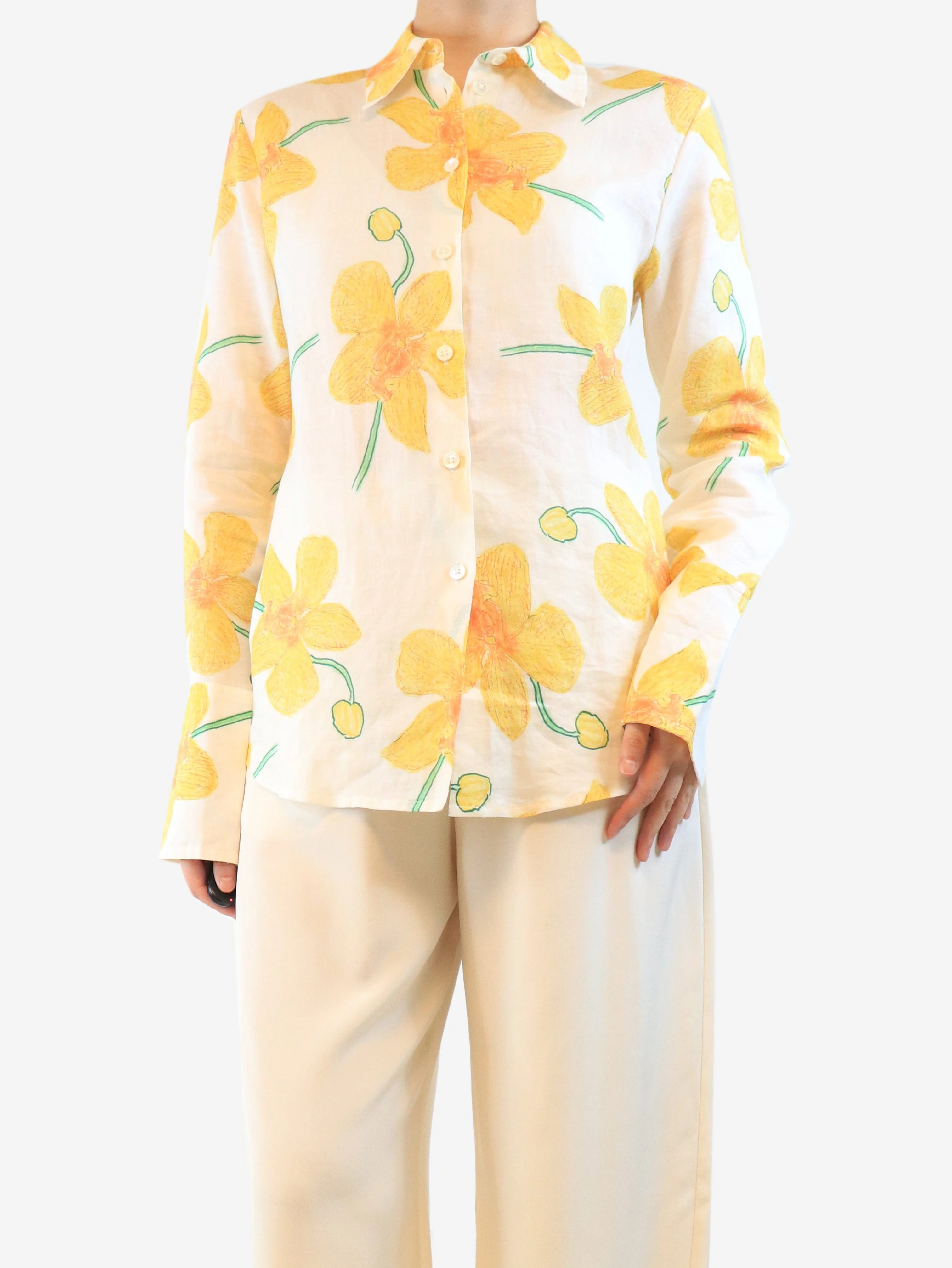 Yellow floral blouse - size UK 12 - Image 3