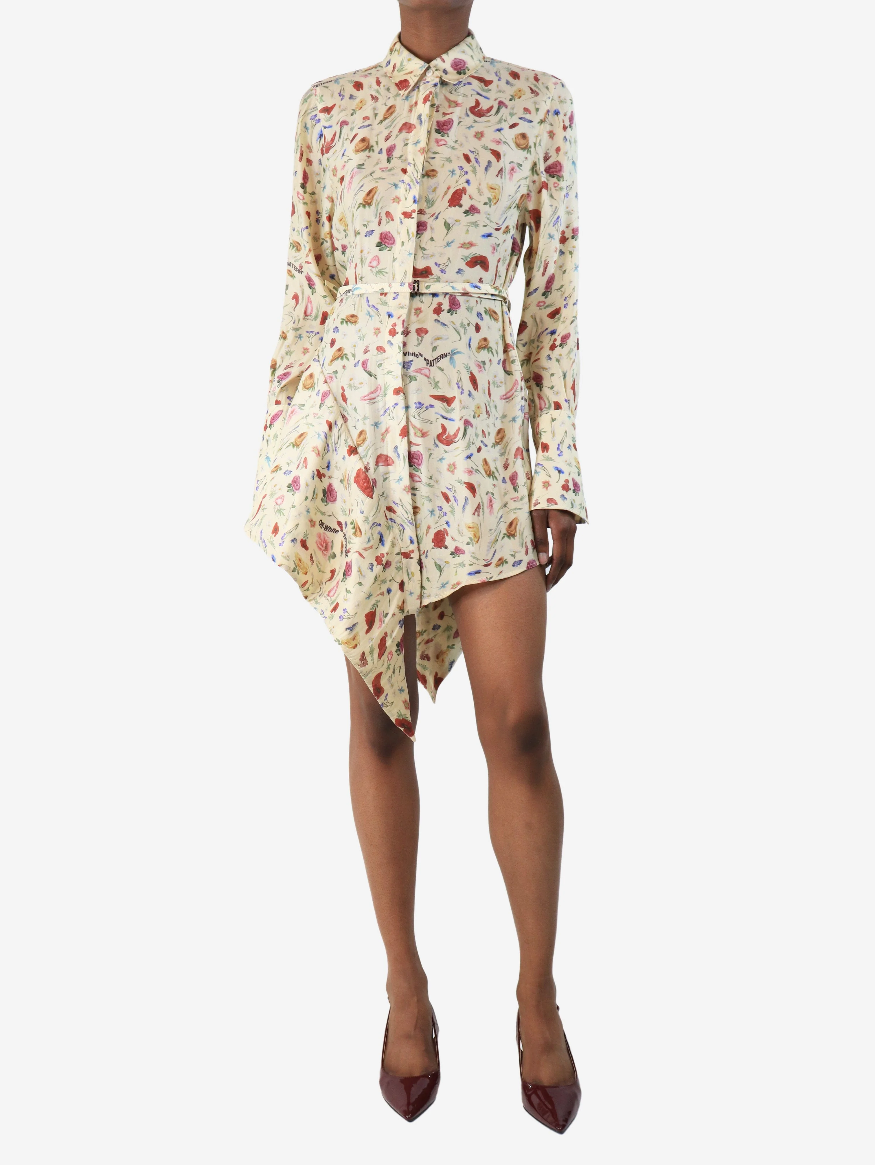 Yellow floral button down dress - size UK 8