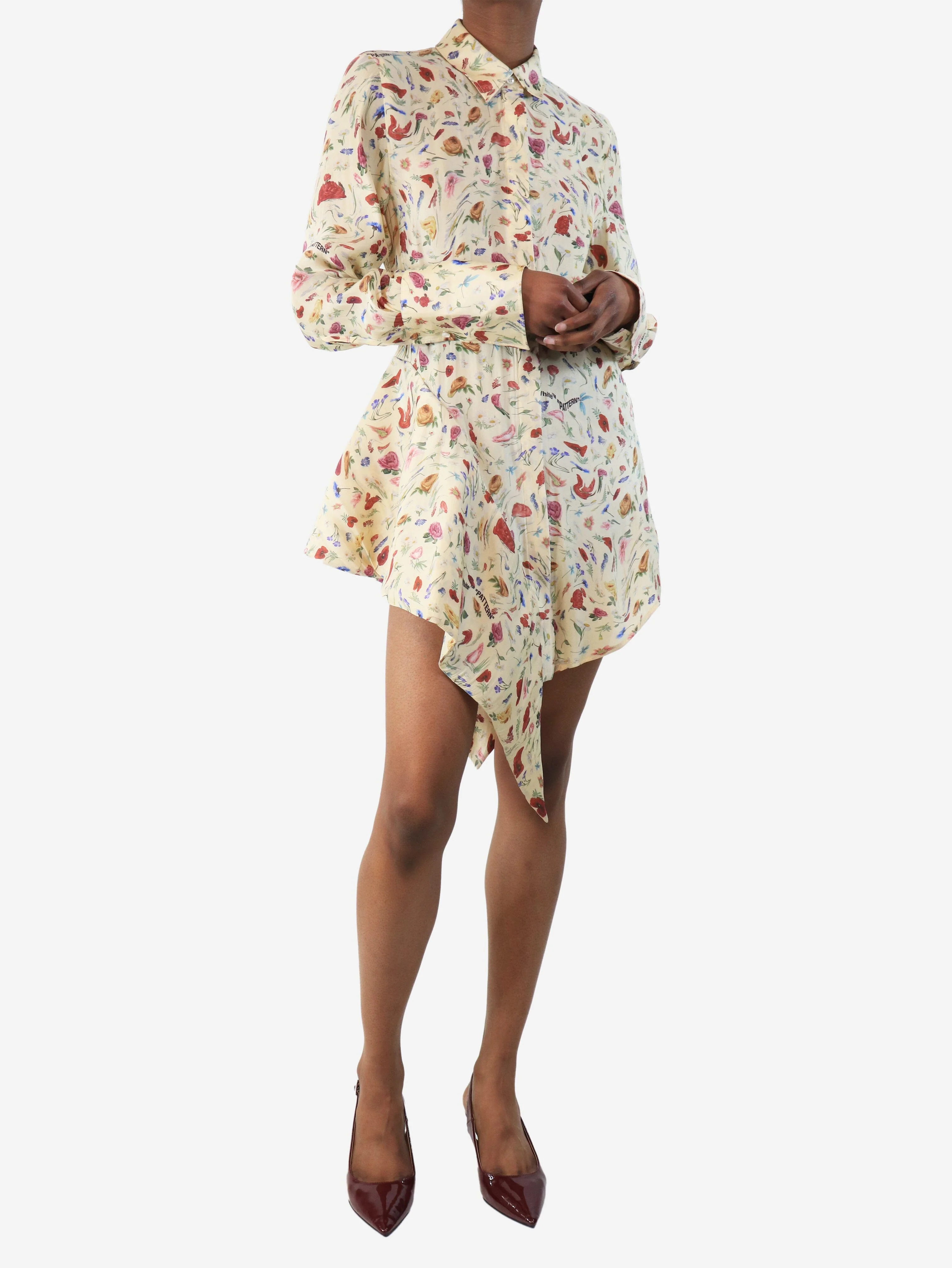 Yellow floral button down dress - size UK 8 - Image 3