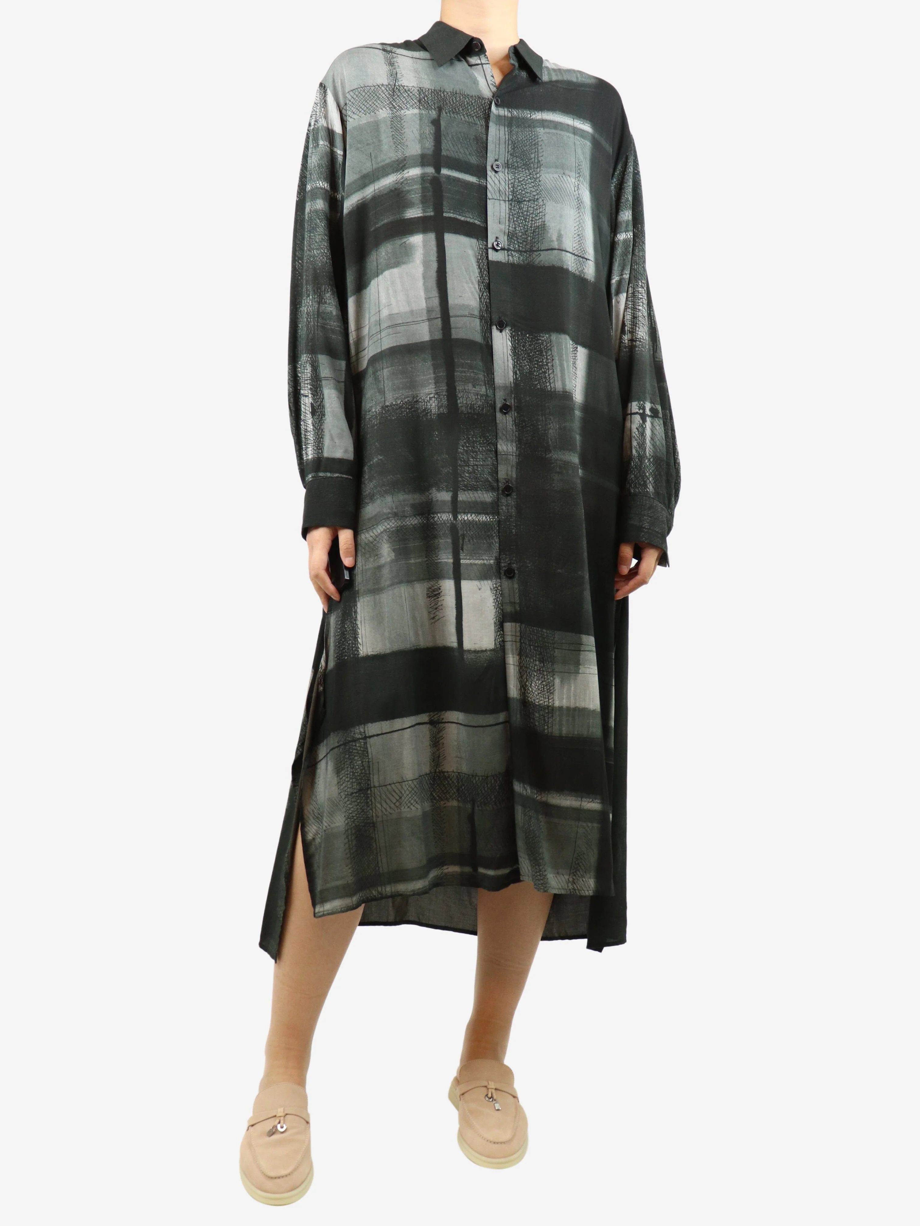 Grey printed midi shirt dress - size S - Image 3