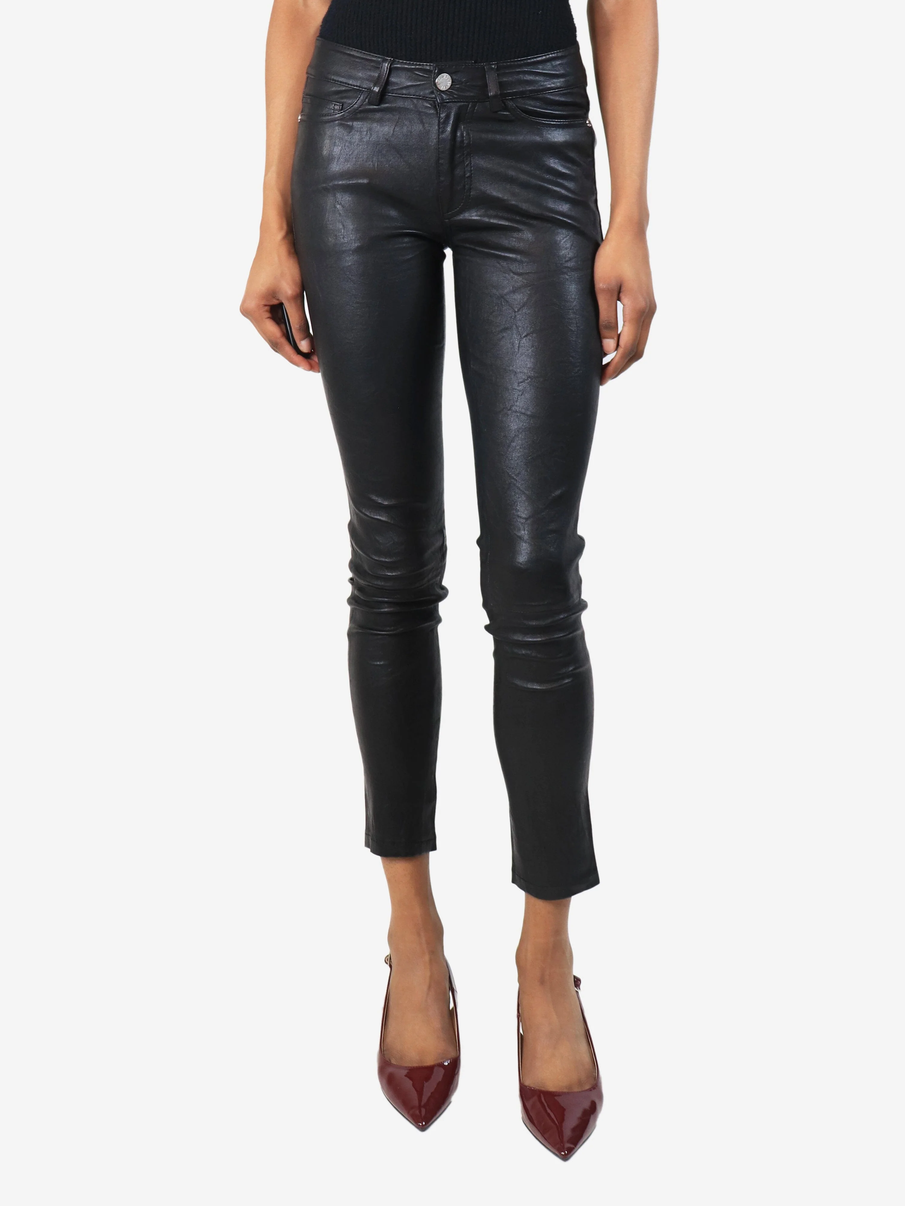 Black Phlame slim-leg leather trousers - size UK 6