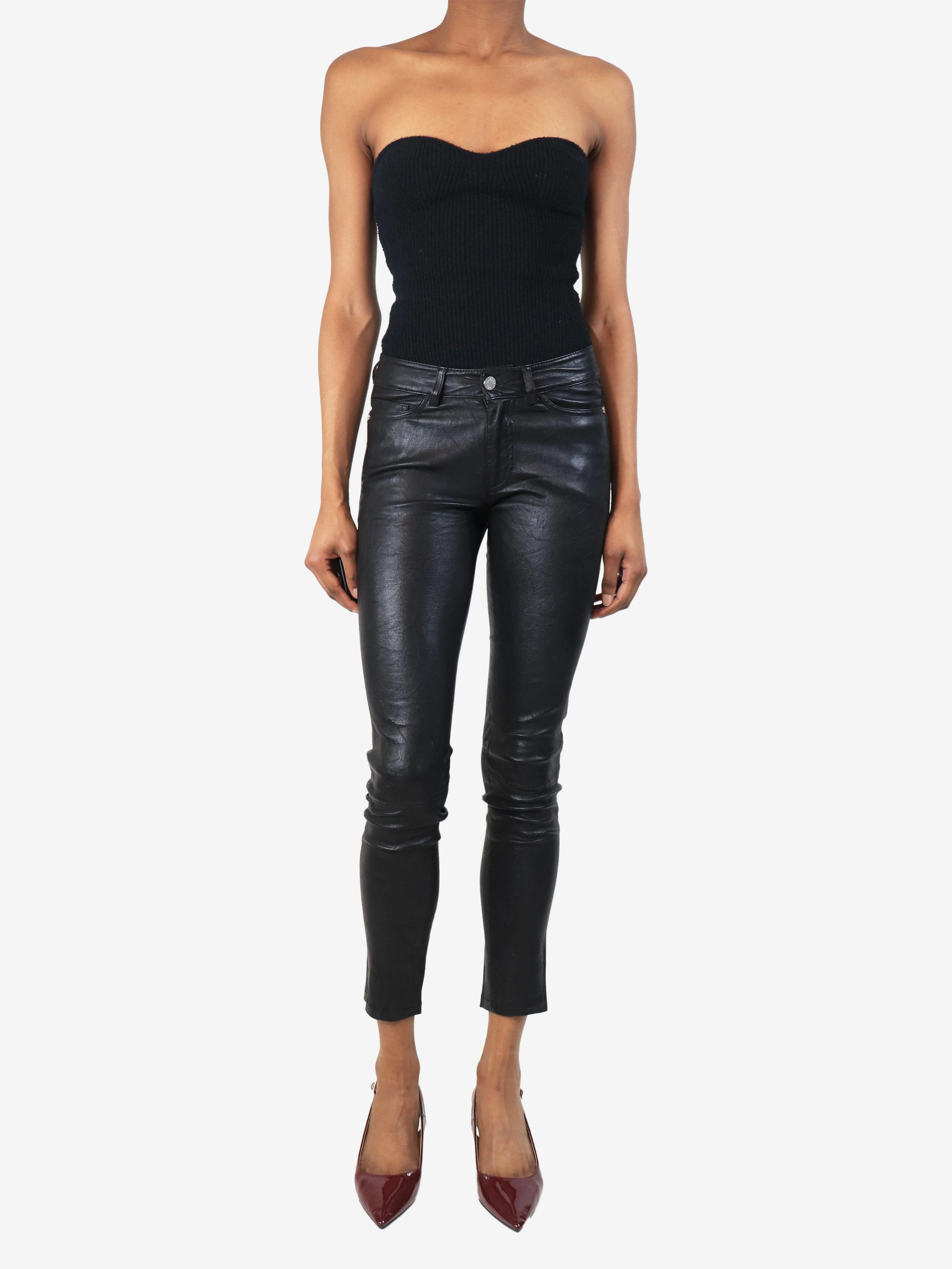 Black Phlame slim-leg leather trousers - size UK 6 - Image 2