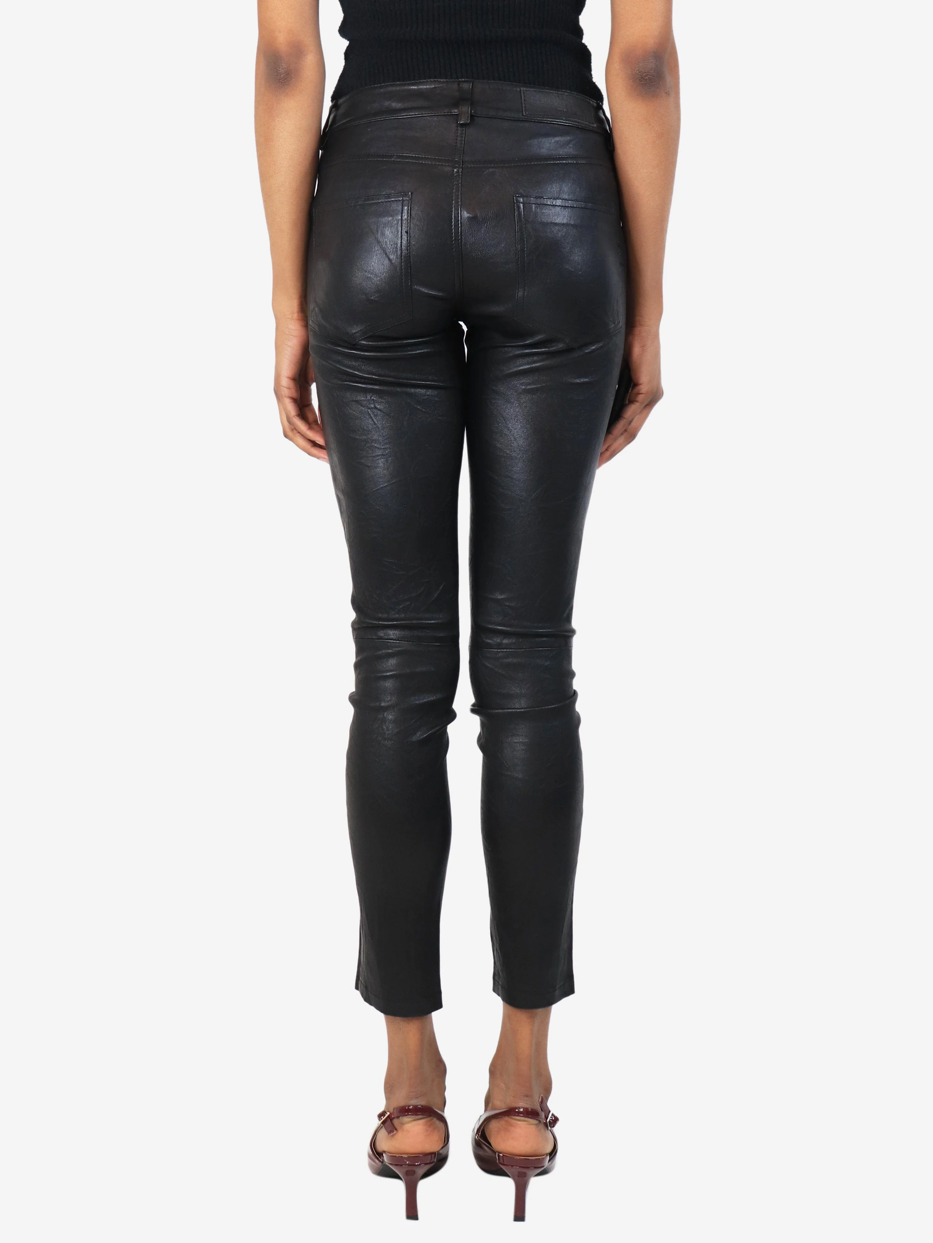 Black Phlame slim-leg leather trousers - size UK 6 - Image 3