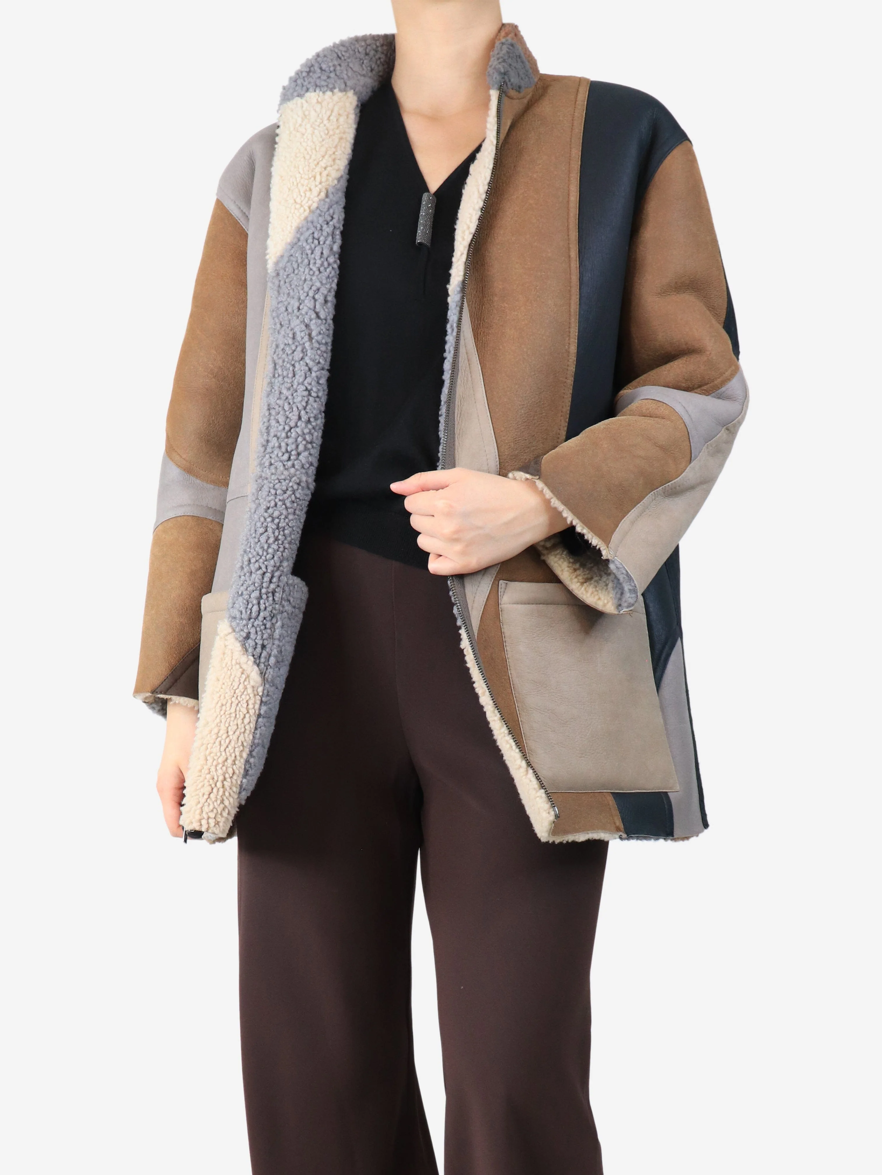 Brown reversible sherpa coat - size S - Image 3