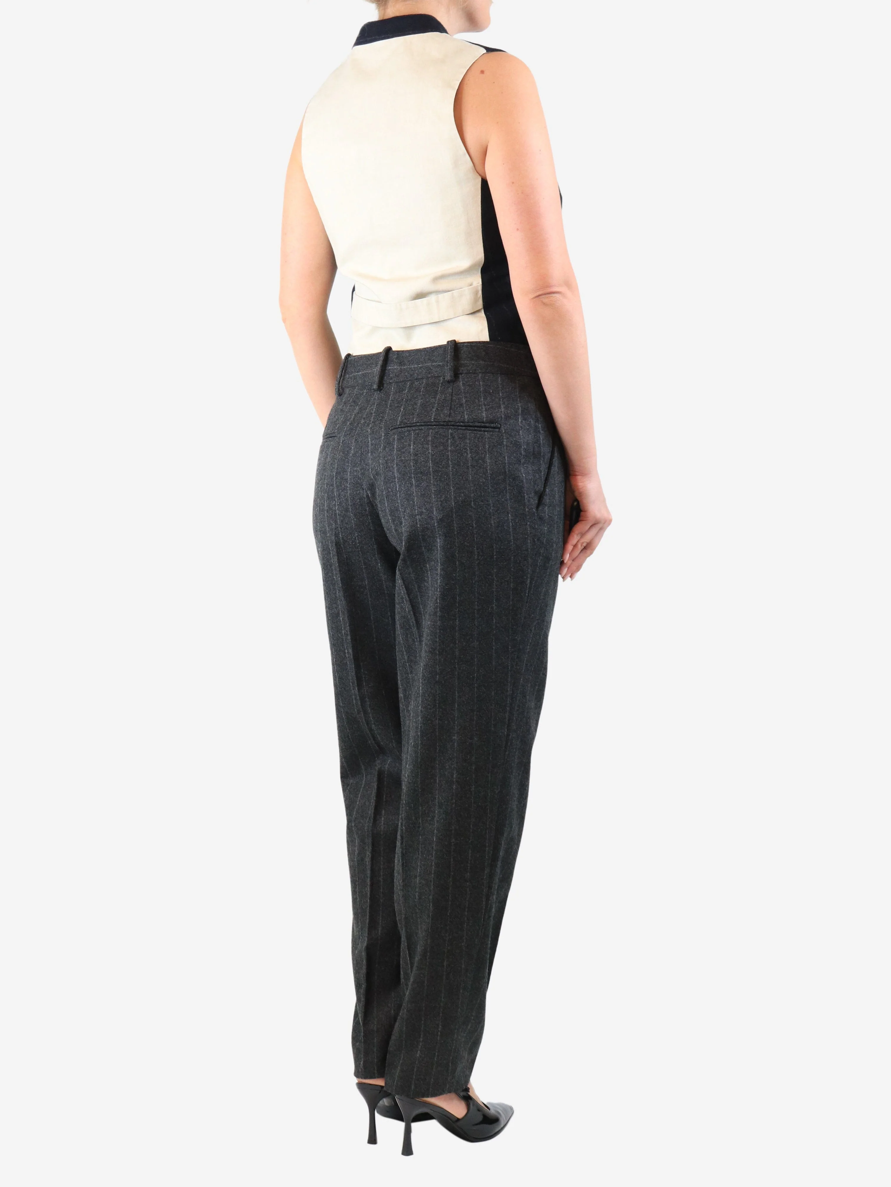 Dark grey wool pinstripe waistcoat and trouser set - size UK 10 - Image 2