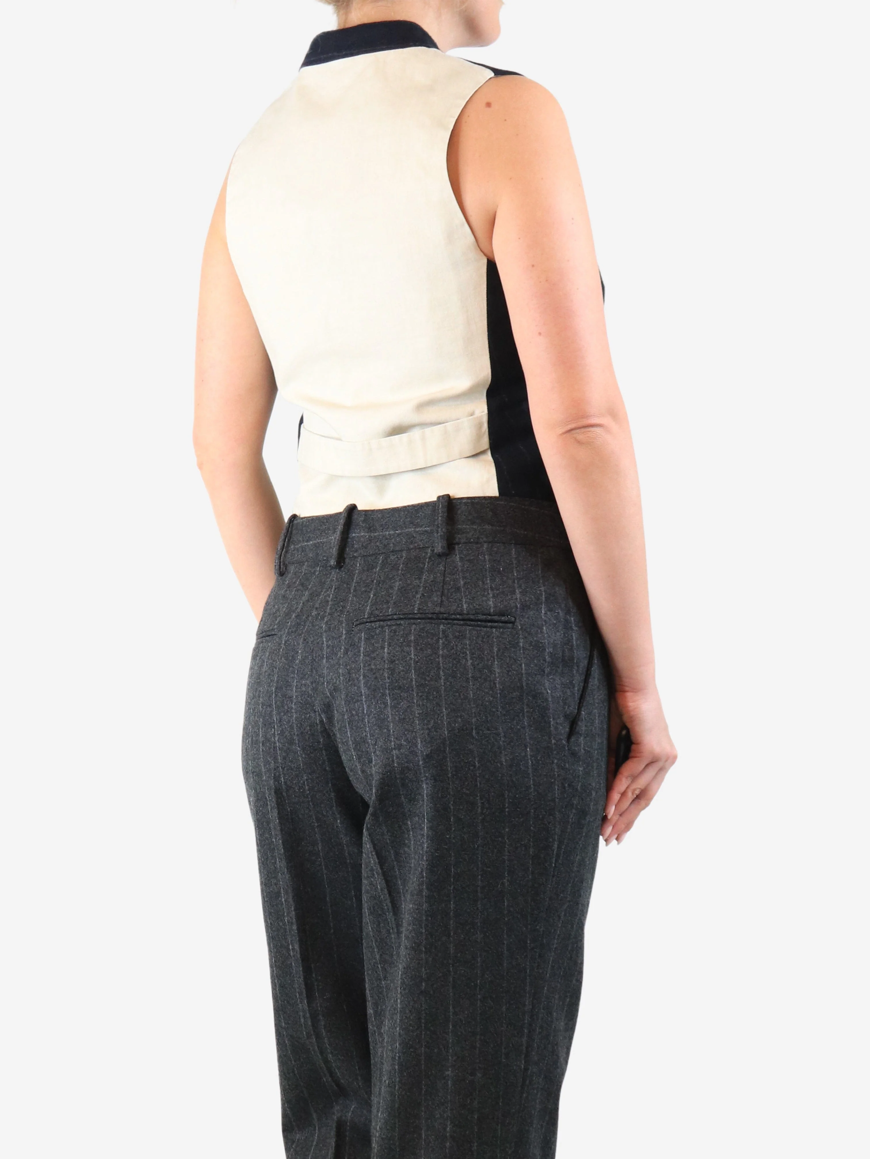 Navy blue wool pinstripe waistcoat - size UK 12 - Image 2