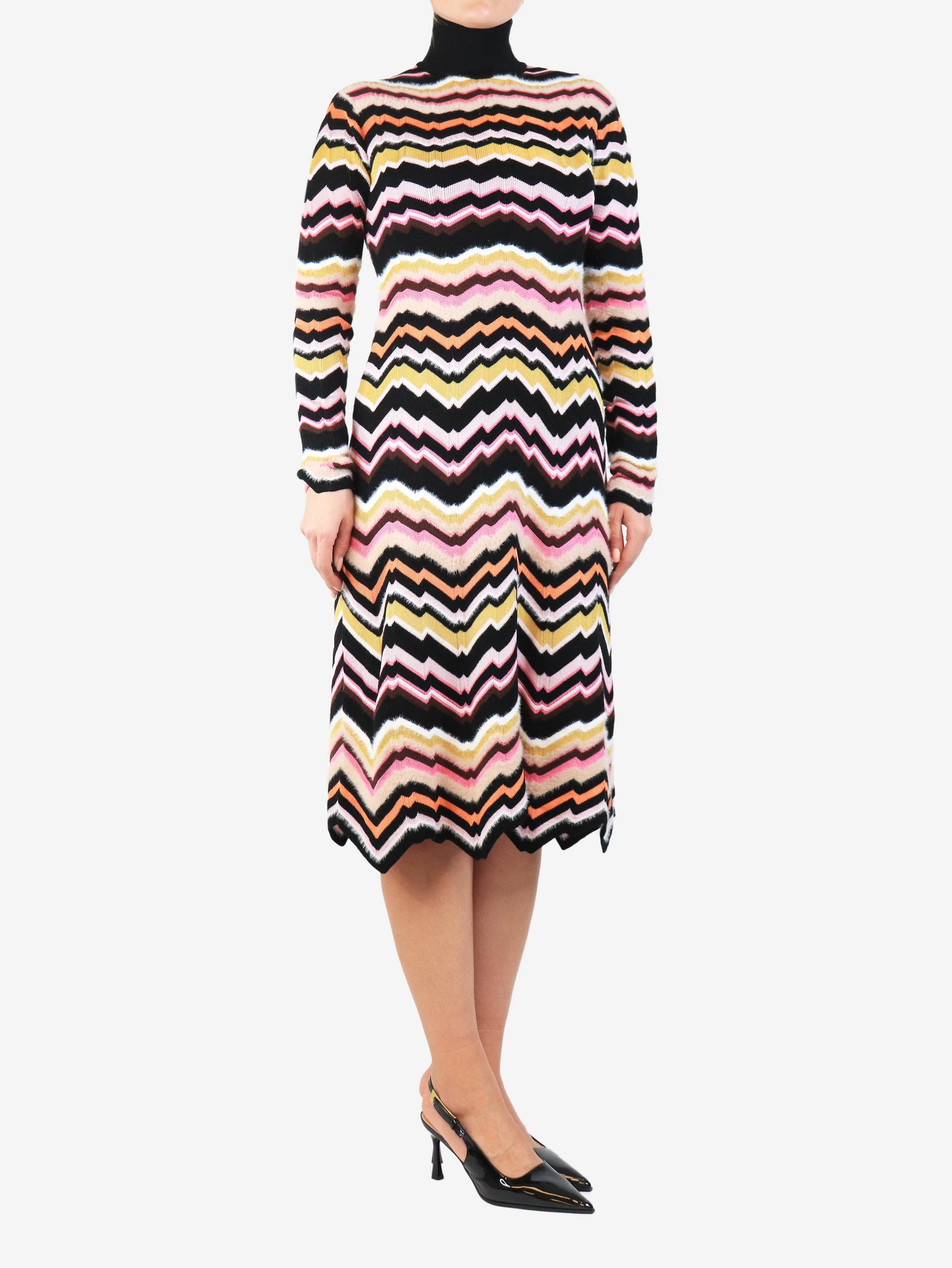 Zig-zag turtleneck knit dress - size UK 10 - Image 3