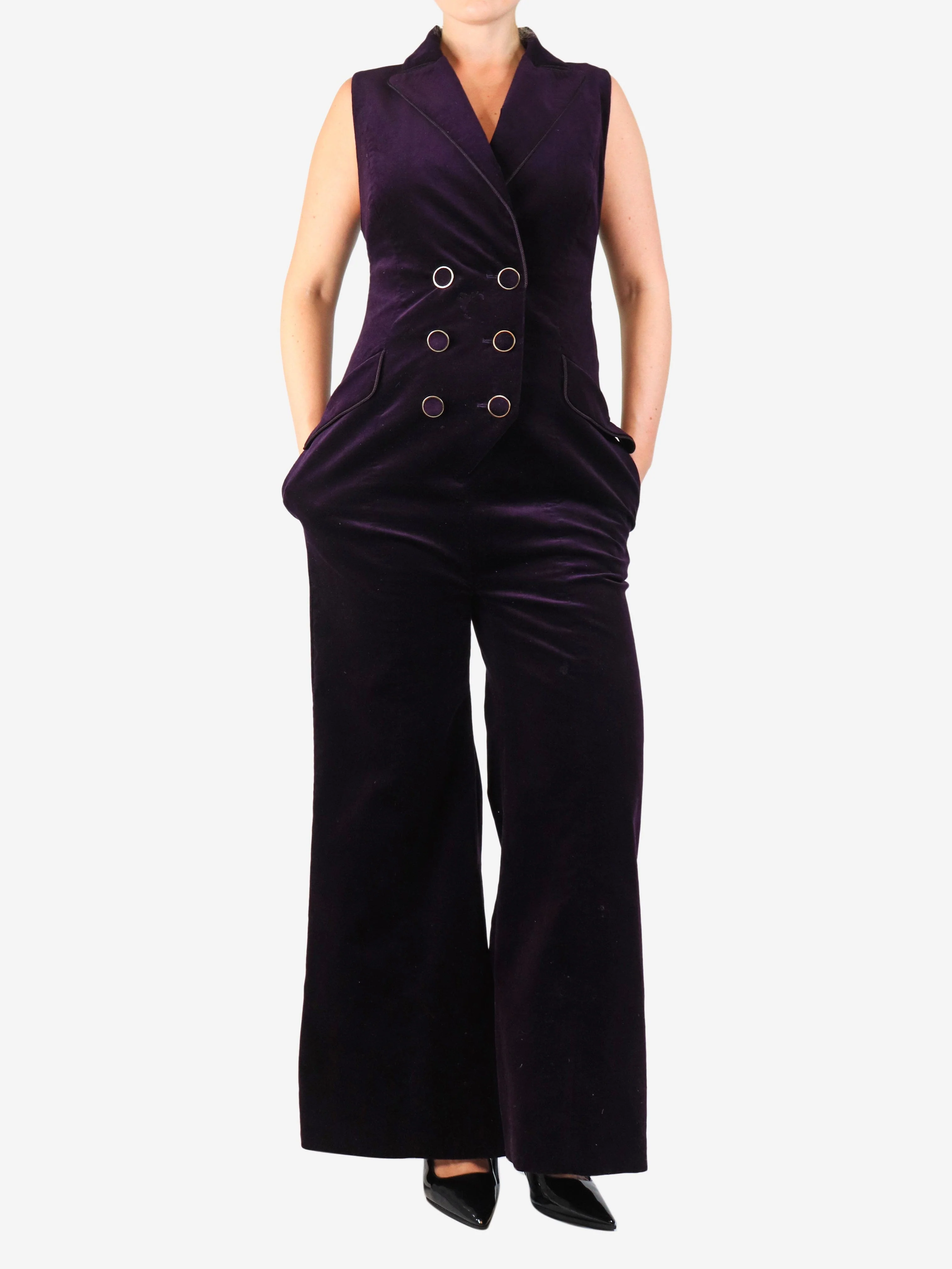 Aubergine corduroy jumpsuit - size UK 12