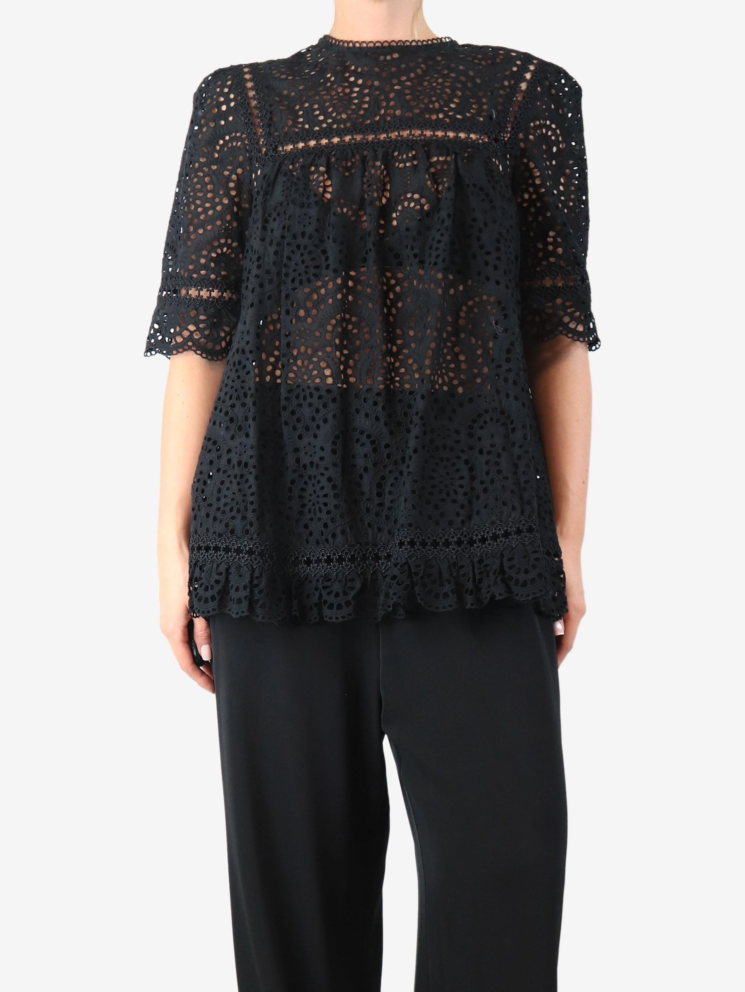 Black broderie top - size UK 14