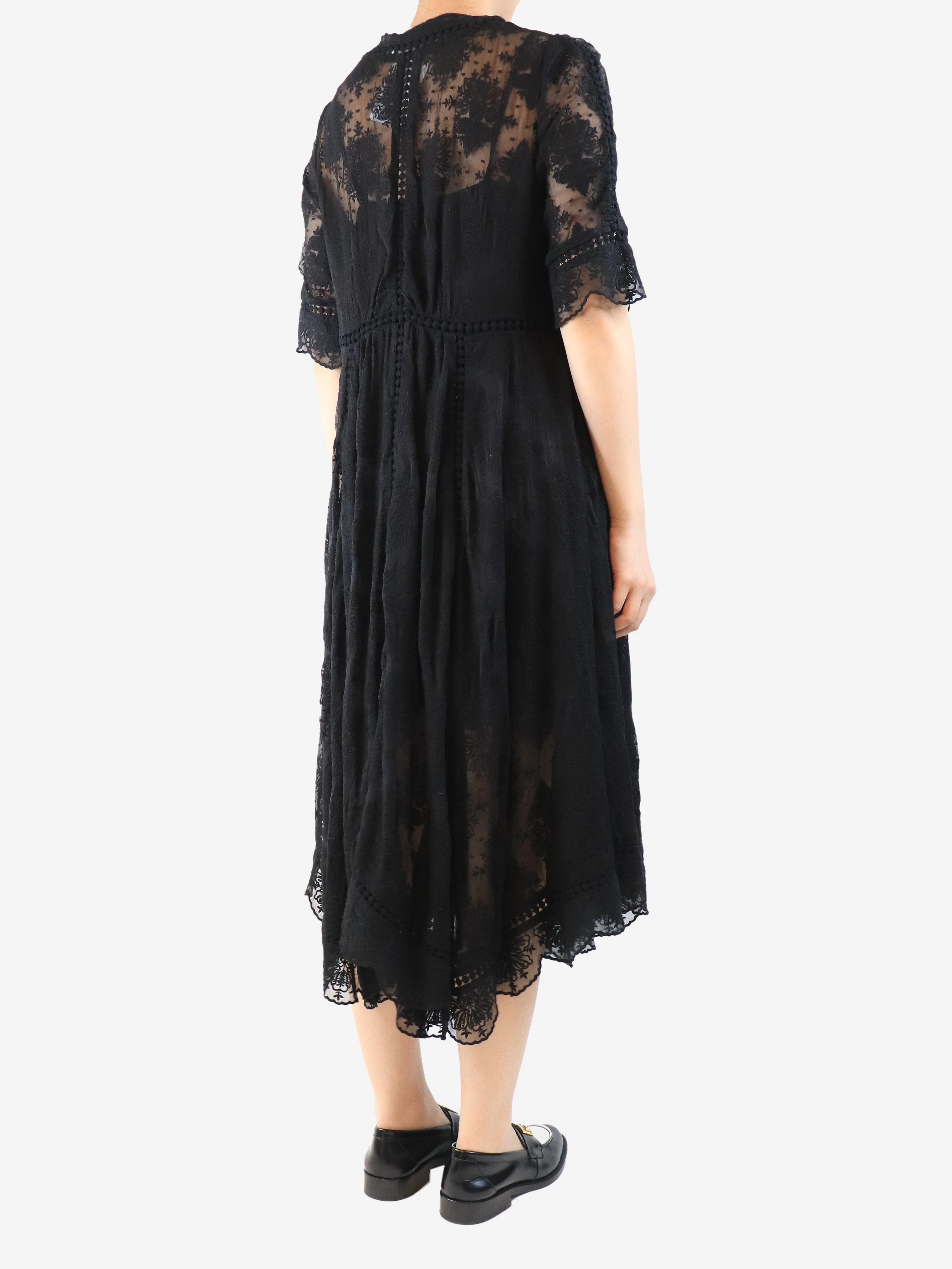 Black sheer embroidered dress - size UK 14 - Image 2