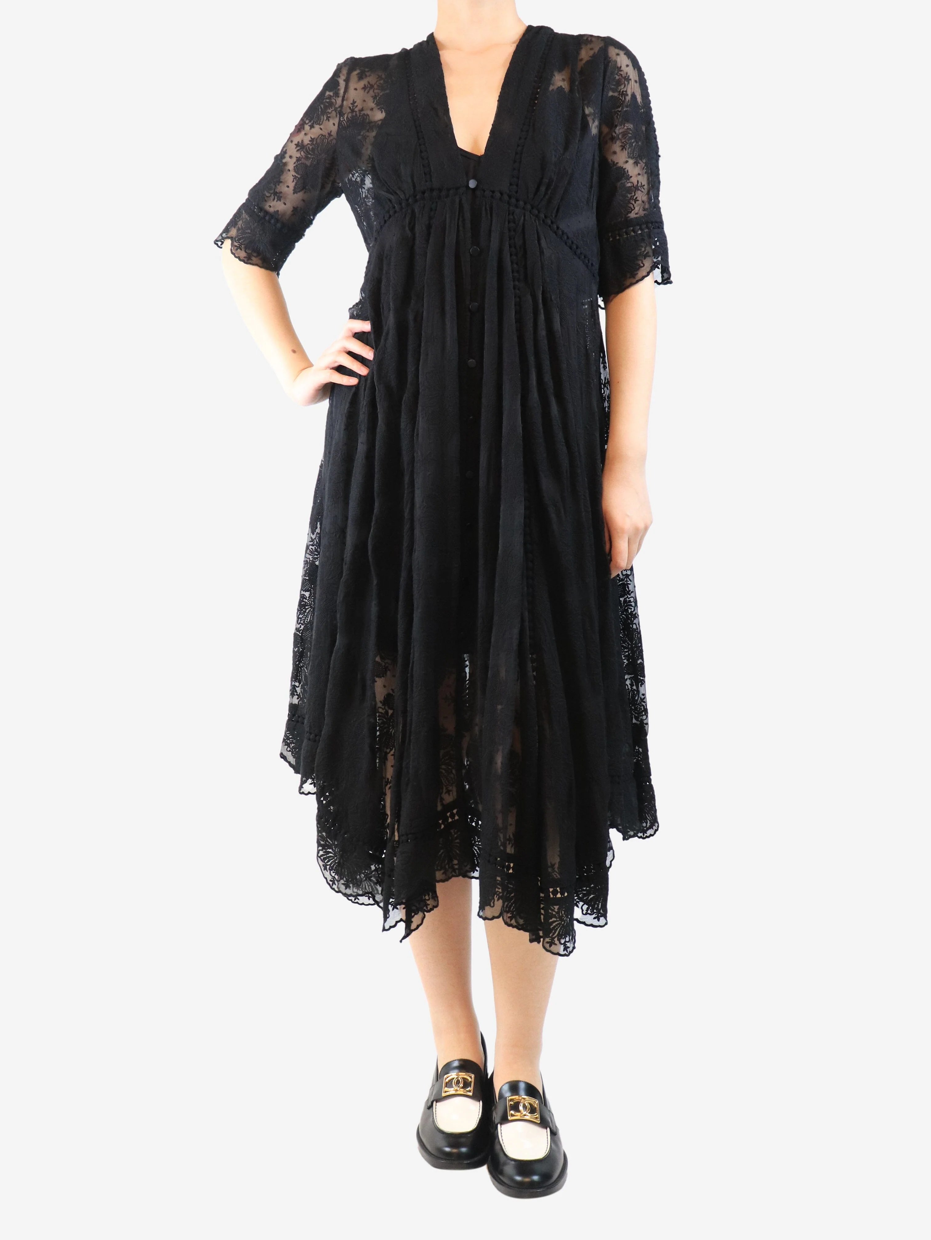 Black sheer embroidered dress - size UK 14 - Image 3