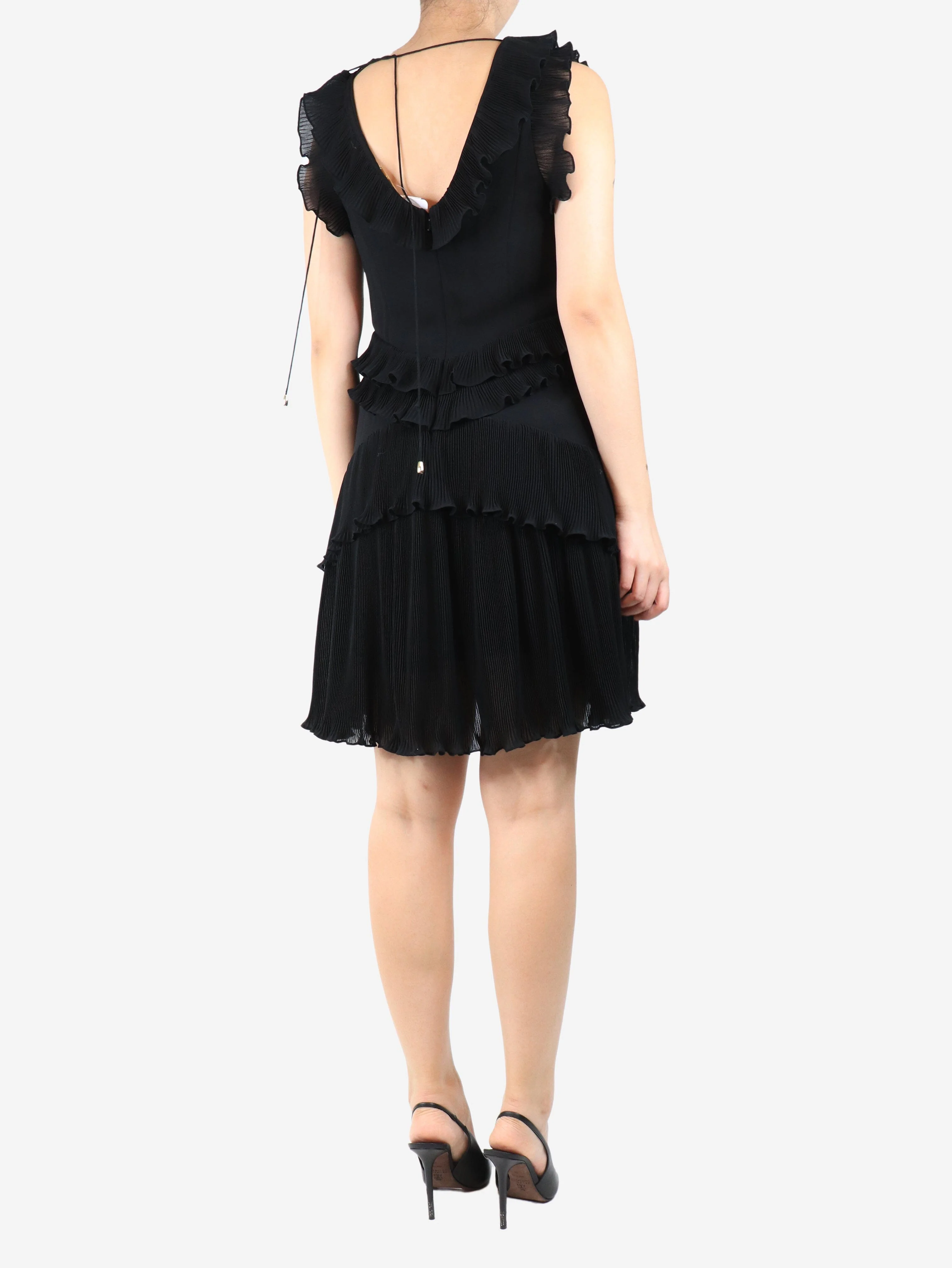 Black sleeveless frilly mini dress - size UK 12 - Image 2
