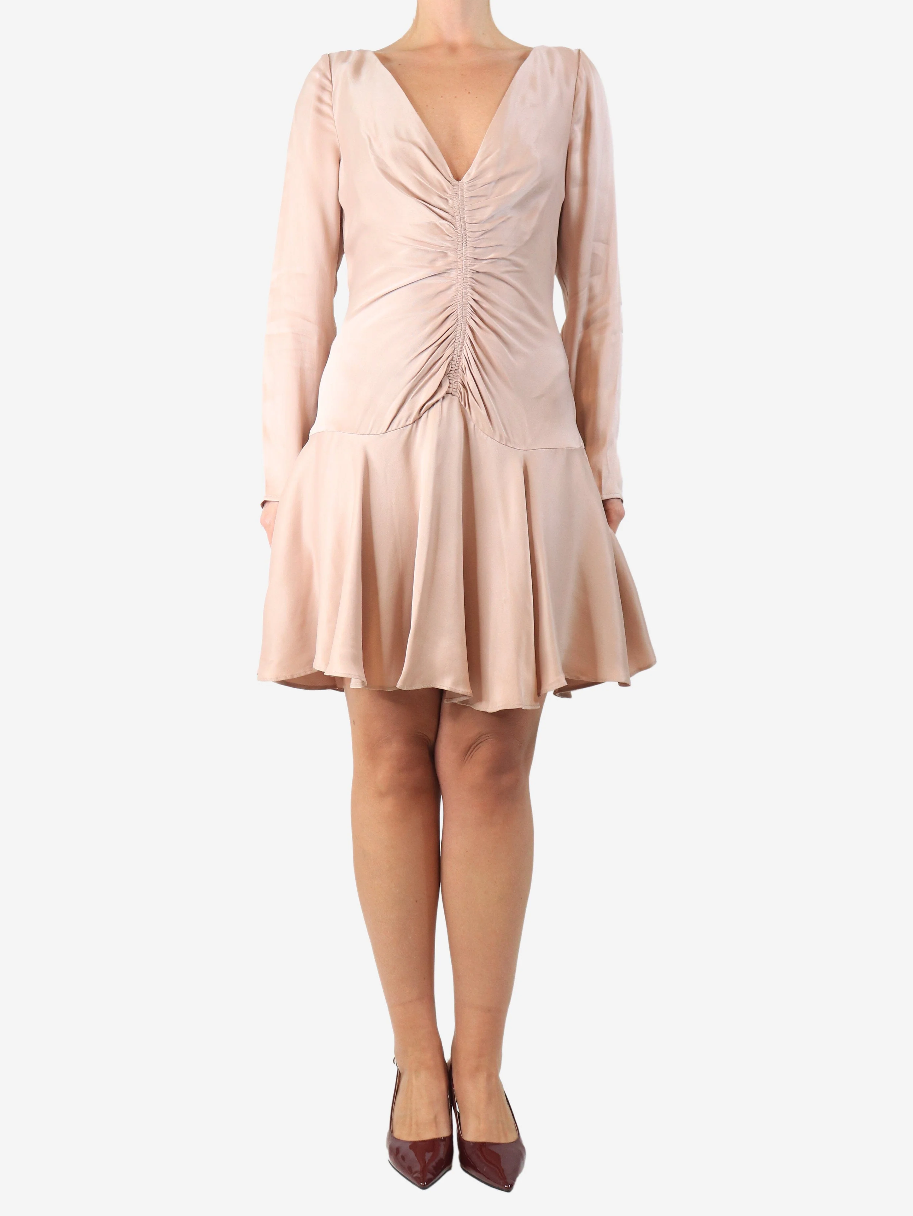 Blush satin ruched mini dress - size UK 12 - Image 3