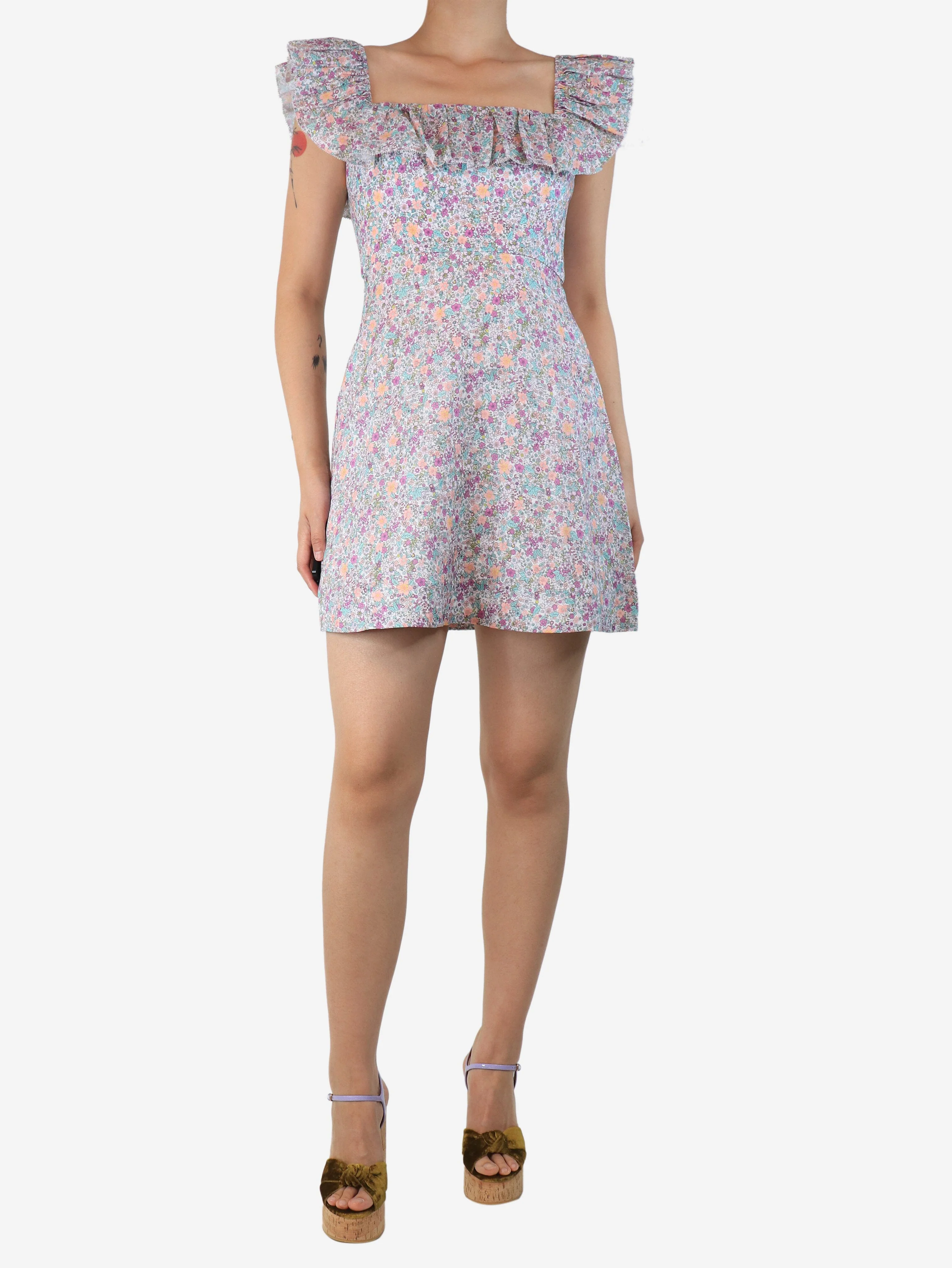 Multicolour Carnaby ruffle-neck mini dress - size UK 10 - Image 3
