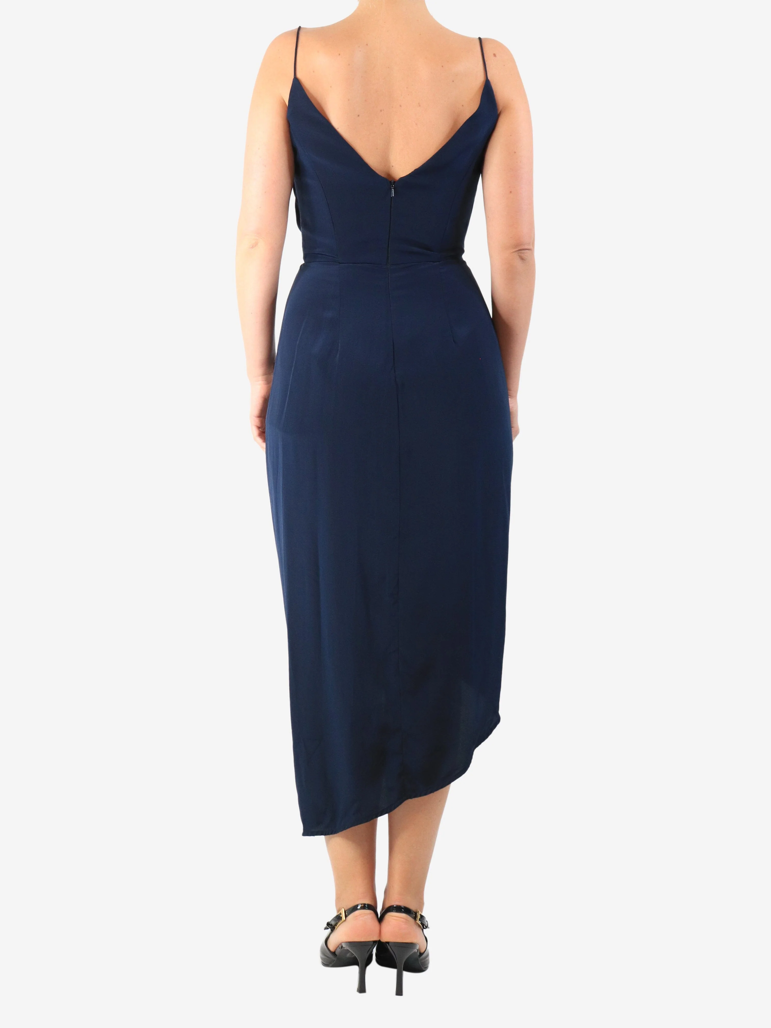 Navy silk midi dress - size UK 10 - Image 2