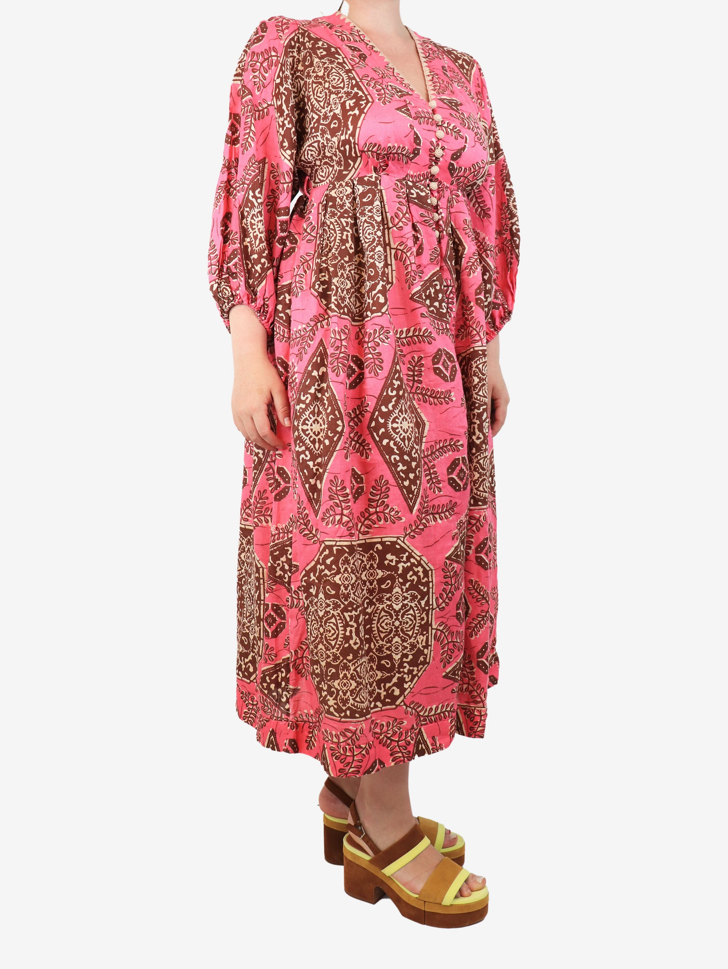 Pink and brown printed maxi dress - size UK 12 - Image 3